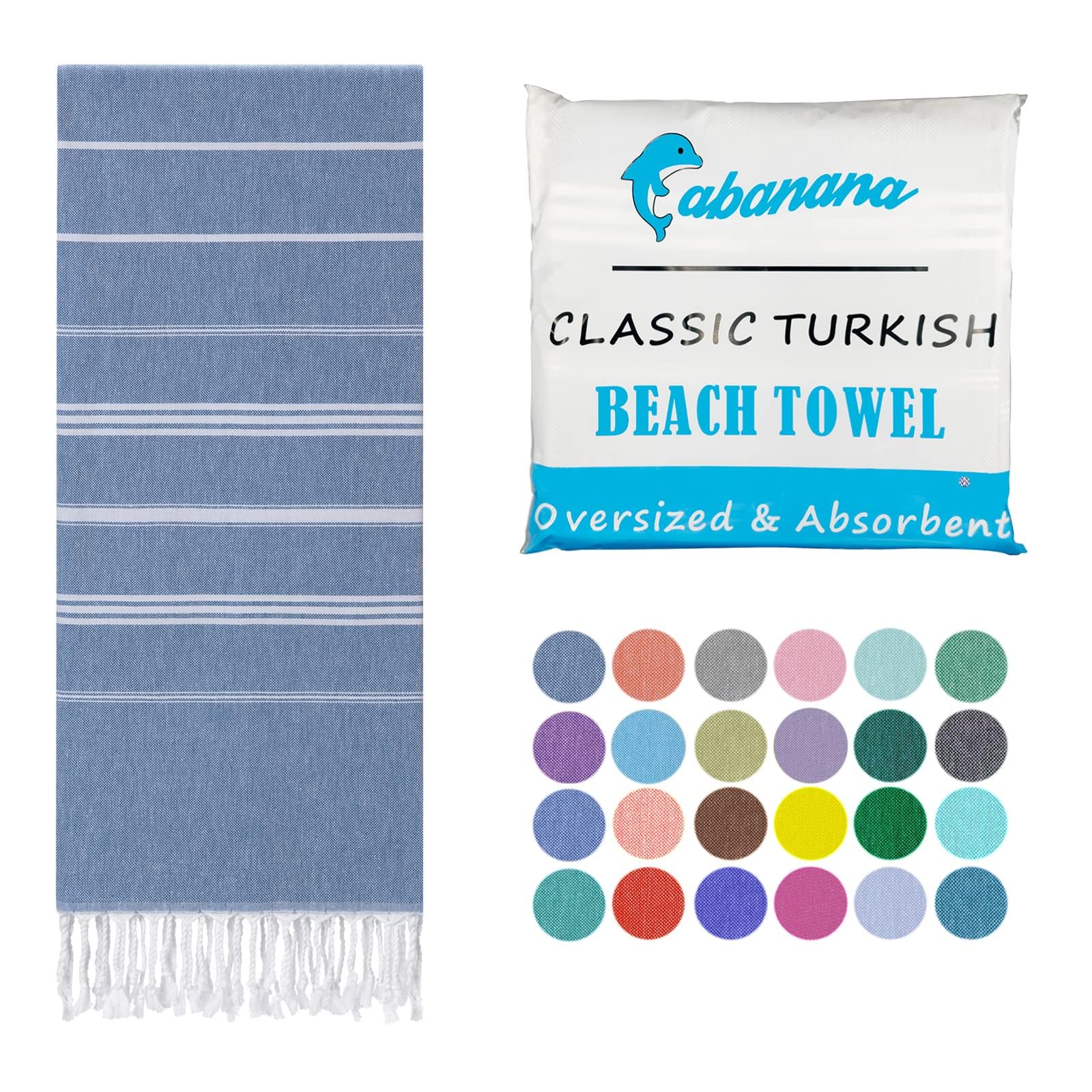 Premium Cotton Turkish Beach Towel - Oversized Lightweight Peshtemal for Sand-Free Beach, Pool & Travel | Quick-Dry Hammam Towel in Prewashed Denim Blue | Perfect for Vacation, Yoga & Spa Days