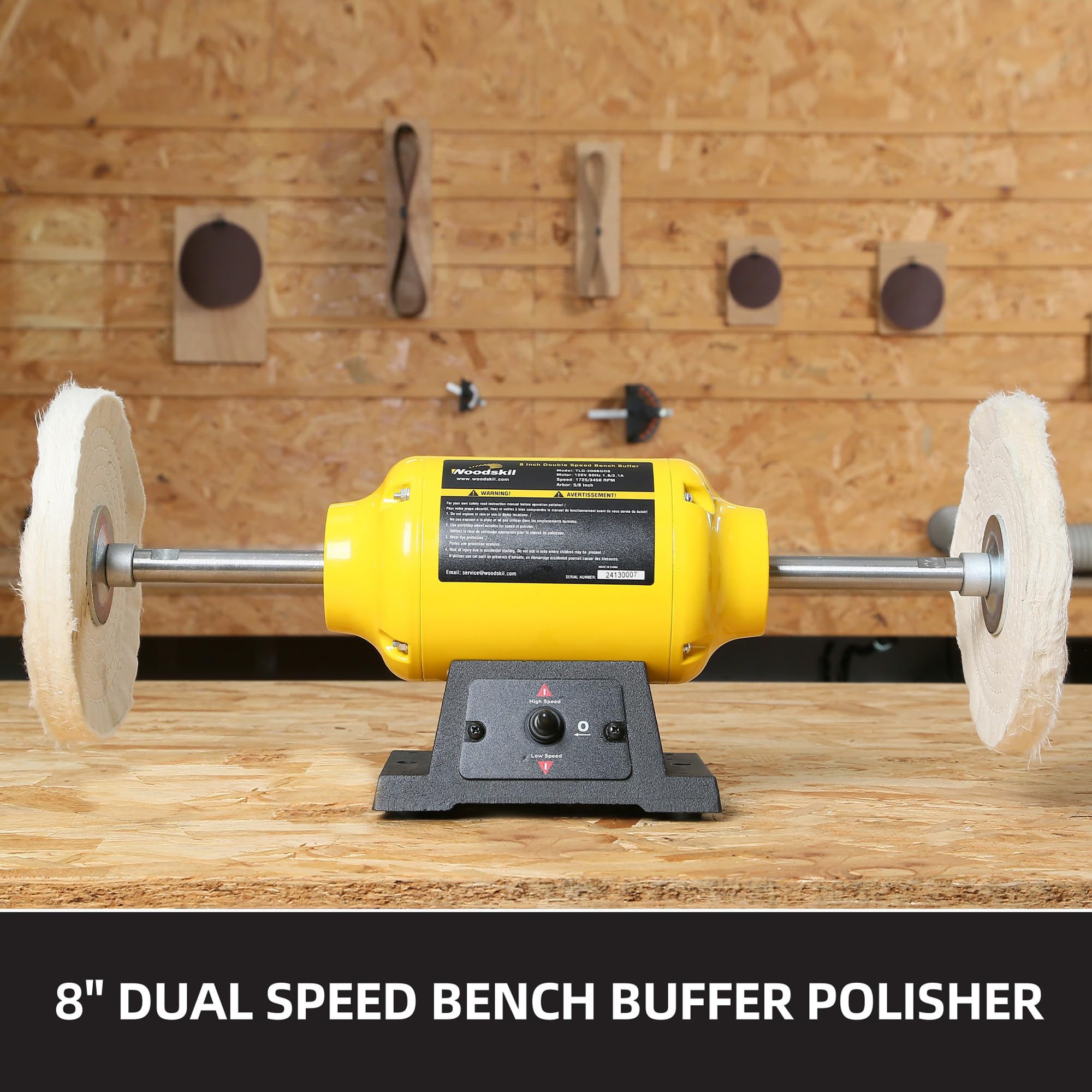 8-Inch Dual Speed Bench Buffer Polisher (1725/3450 RPM) with 2 Fiber Wheels - Metal, Jewelry, Wood, Jade & Plastic Polishing Machine for DIY, Workshop & Professional Use