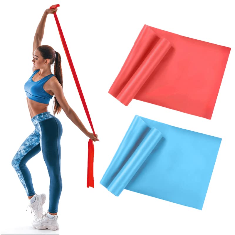 NIUBIXO 2 Pack Resistance Bands for Women & Men - Non-Latex Elastic Exercise Bands for Strength Training, Physical Therapy, Pilates, Yoga, Arms & Shoulder Workouts (Blue & Red) - Perfect for Home Gym, Physical Recovery & Full Body Toning
