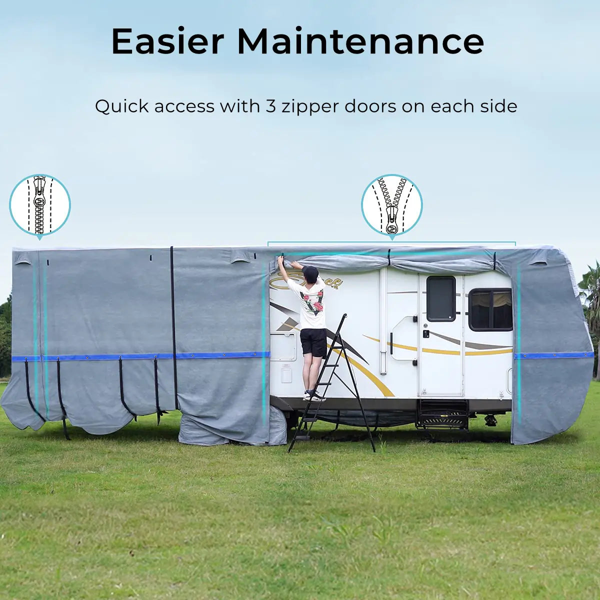 5th Wheel RV Covers - Heavy Duty Waterproof Travel Trailer Cover for All Seasons | Protects Against UV, Rain, Snow & Dust - Perfect for Outdoor Storage & Camping Trips