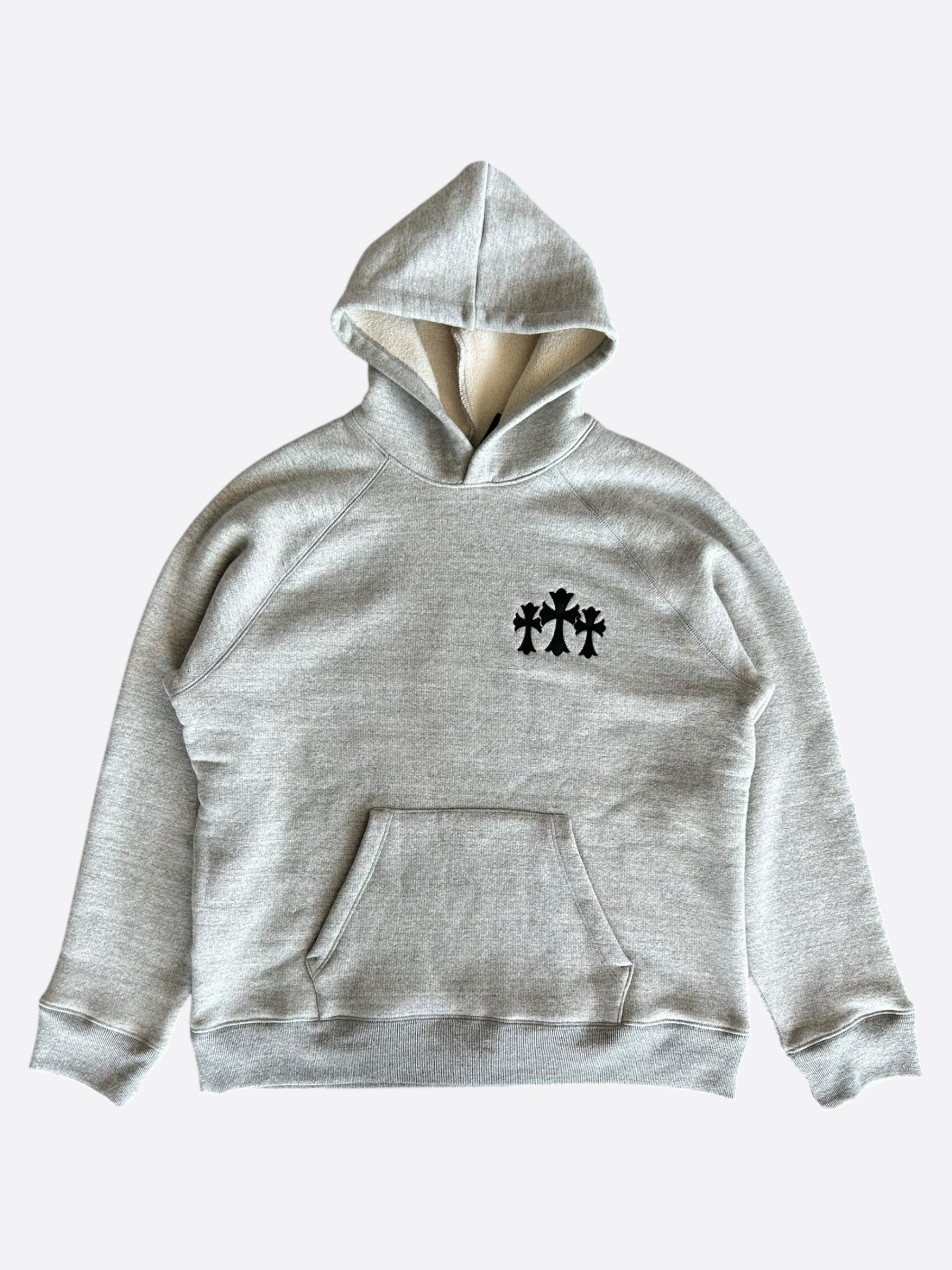 Chrome Hearts Grey & Black Triple Cross CH Logo Embroidered Hoodie for Men - Gothic Streetwear Fashion for Casual Wear & Urban Style