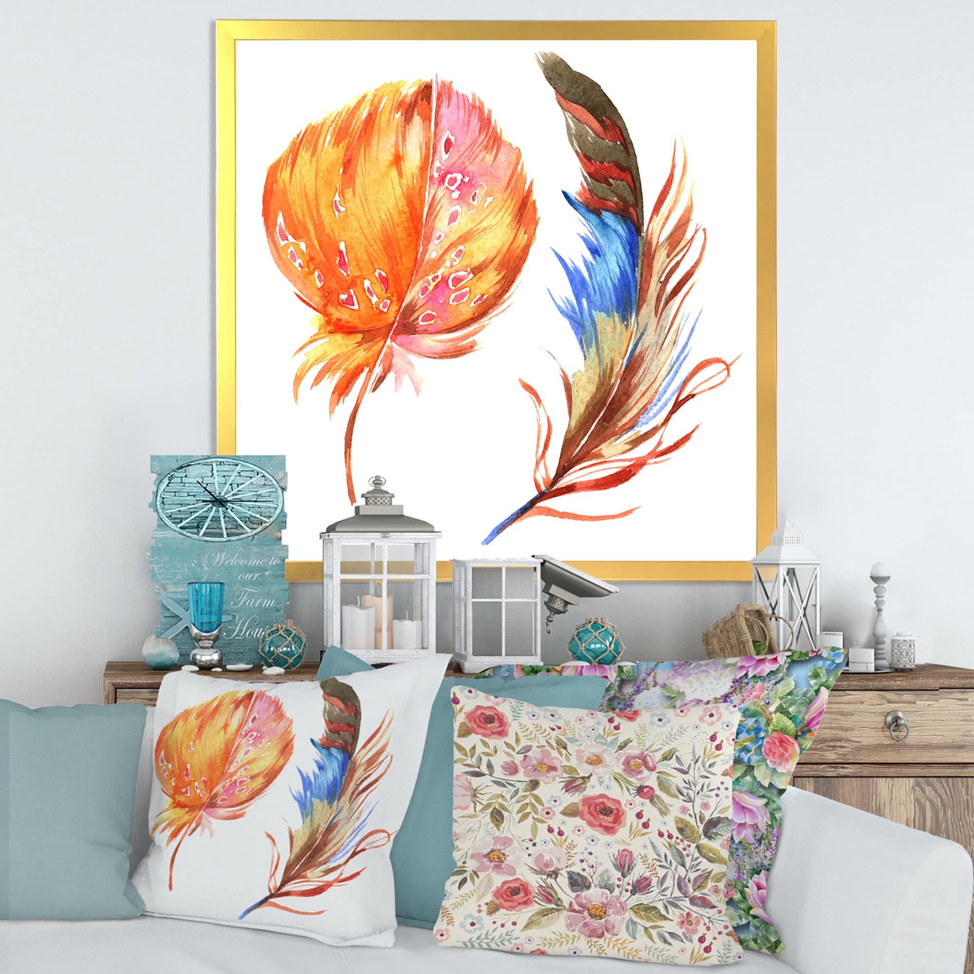 Bohemian & Eclectic Framed Wall Art - Brown Feather Wing Design for Home Decor | Ethnic Tribal Style Wall Hanging for Living Room, Bedroom & Office
