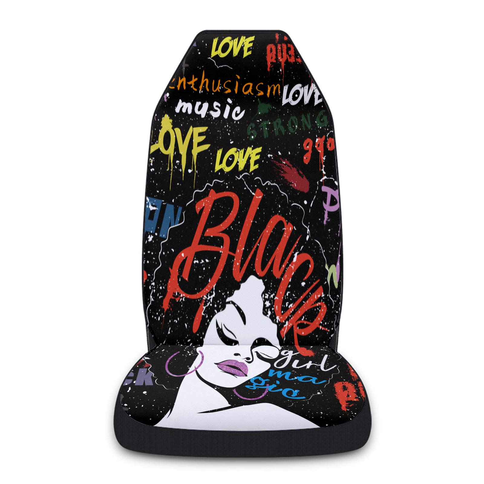 Universal Car Seat Protector Cover Set of 2 - Elastic Front Seat Covers for Cars, Trucks & SUVs | African Women Lips Graffiti Design | Waterproof & Non-Slip for Comfort & Style | Perfect for Road Trips, Daily Commute & Family Travel