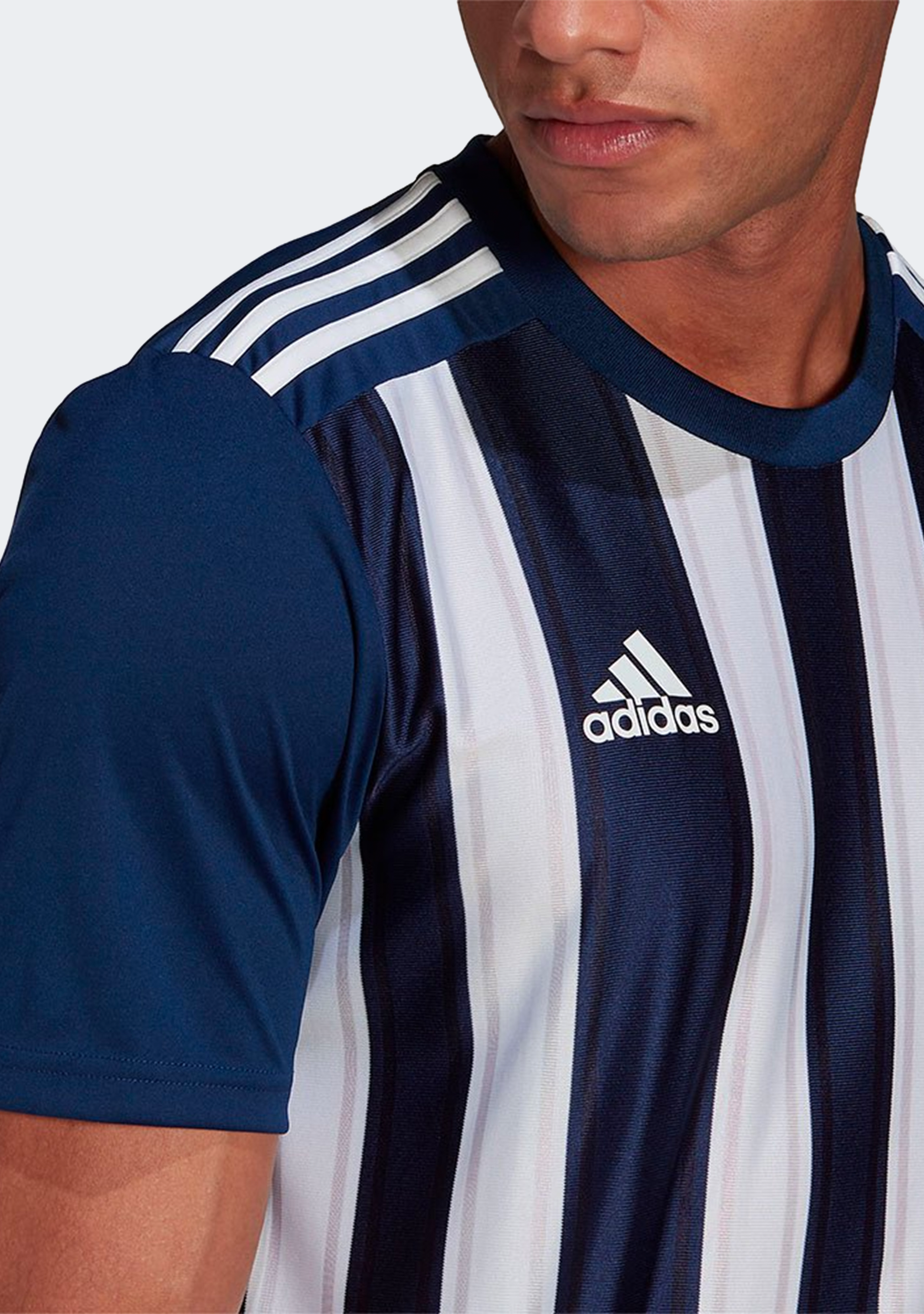 Adidas Men's Striped 21 Jersey - Navy/White - Breathable Performance Soccer Jersey for Training & Matches