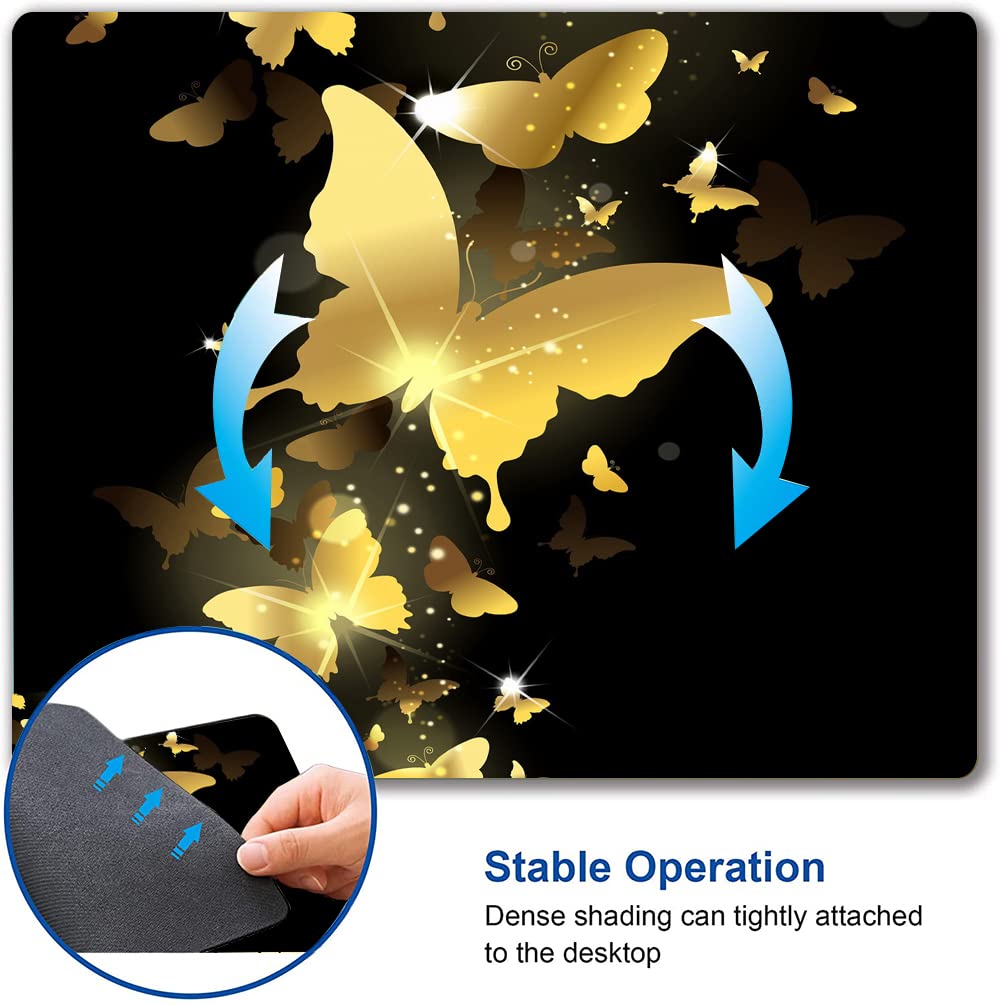 Hokafenle Gold Butterfly Mouse Pad - Cute Square Mouse Mat with Non-Slip Rubber Base, Waterproof Office & Laptop Accessory for Work, Gaming & Home Use