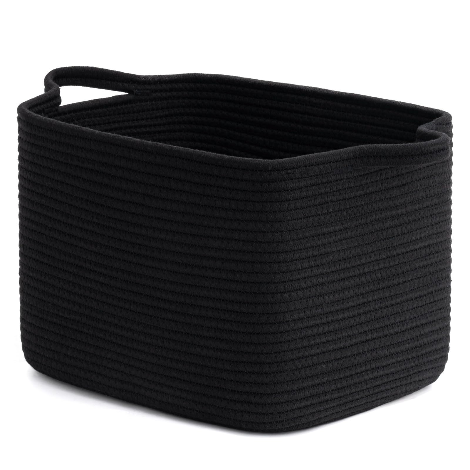 INDRESSME Square Storage Basket for Shelves - Cotton Rope Woven Organizer for Books, Toys, Towels - 13 x 9.8 x 8.9 Inches - Black - Perfect for Home, Office, Nursery & Bathroom Organization