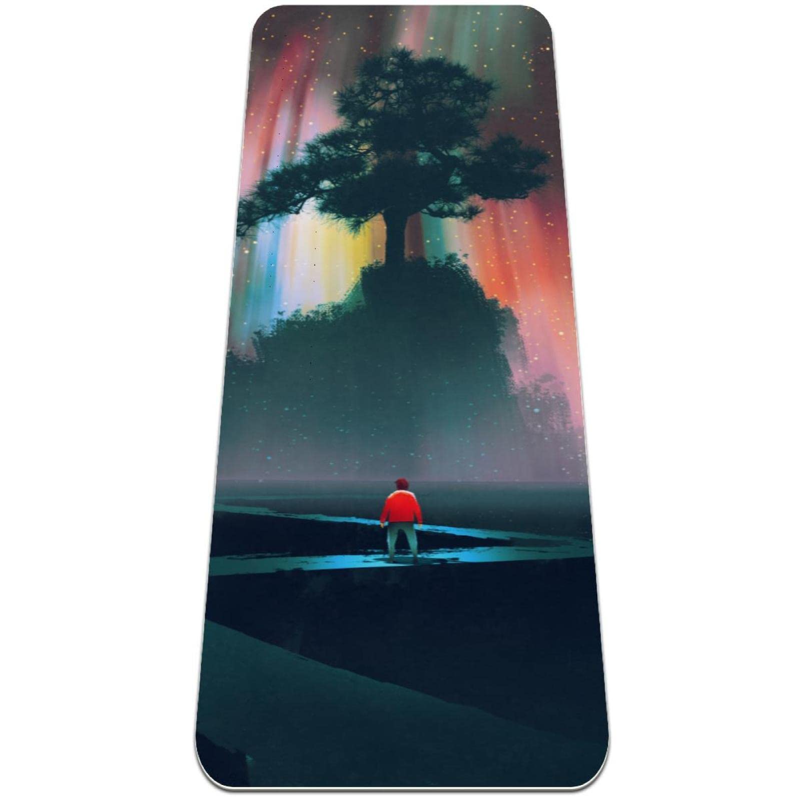 Premium Non-Slip Thick Yoga Mat for Women - Eco-Friendly Exercise Mat with Nature Tree Aurora Design - Perfect for Home Workouts, Gym Sessions & Hot Yoga Practice