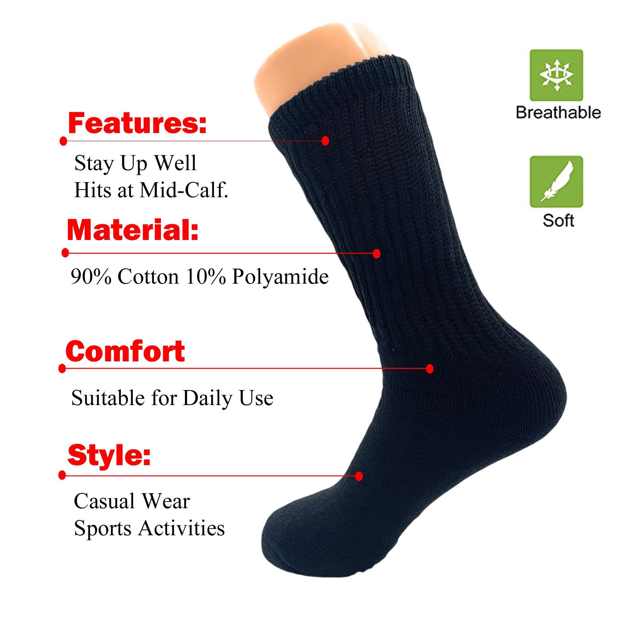 Premium American-Made Women's Cotton Mid-Calf Crew Socks - 3 Pack Cushioned Comfort for Work, Hiking & Everyday Wear