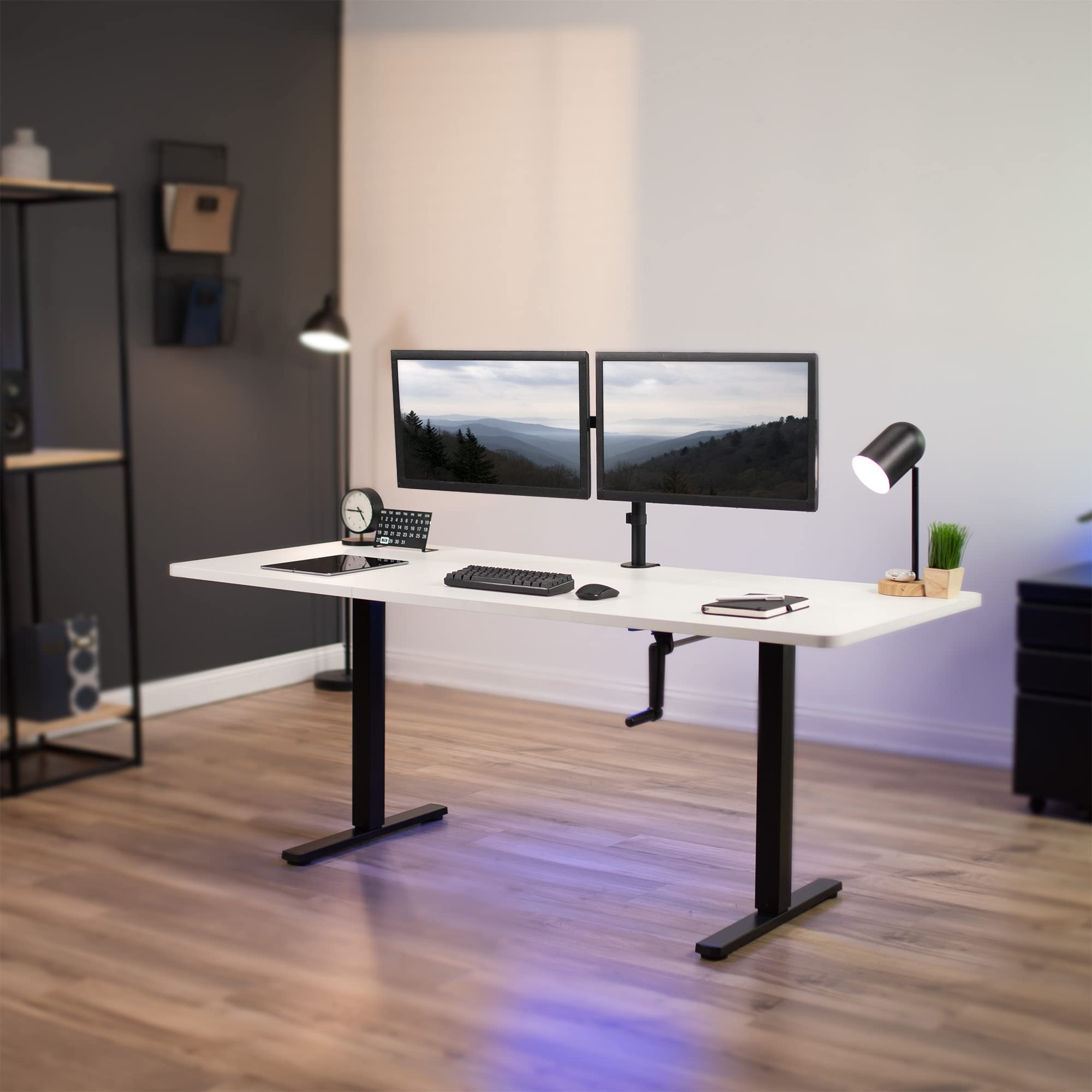 VIVO Height Adjustable Standing Desk 71 x 30 Inches, White Tabletop with Black Frame, Manual Crank Handle, Foldable Workstation - Perfect for Home Office, Study Room & Small Spaces