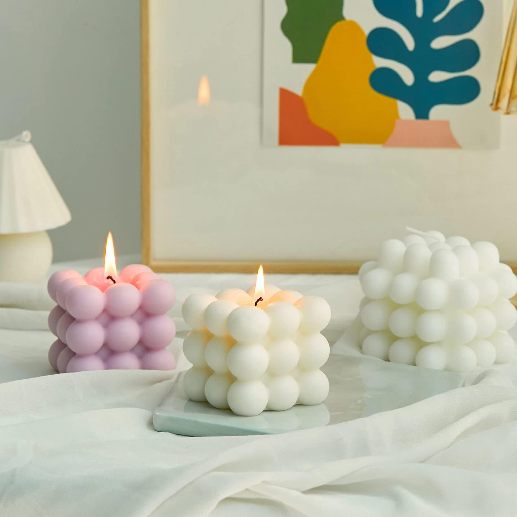 Soy Wax Aromatherapy Candle - Small Bubble Cube Scented Candle for Relaxation, Birthday Gift, Home Decor (White Cube) | Perfect for Meditation, Spa Nights & Romantic Ambiance
