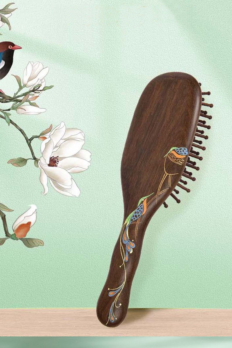 Peacock Wooden Hair Brush - Natural Wooden Hairbrush for Detangling & Shine - Perfect for Daily Hair Care & Styling at Home or Salon