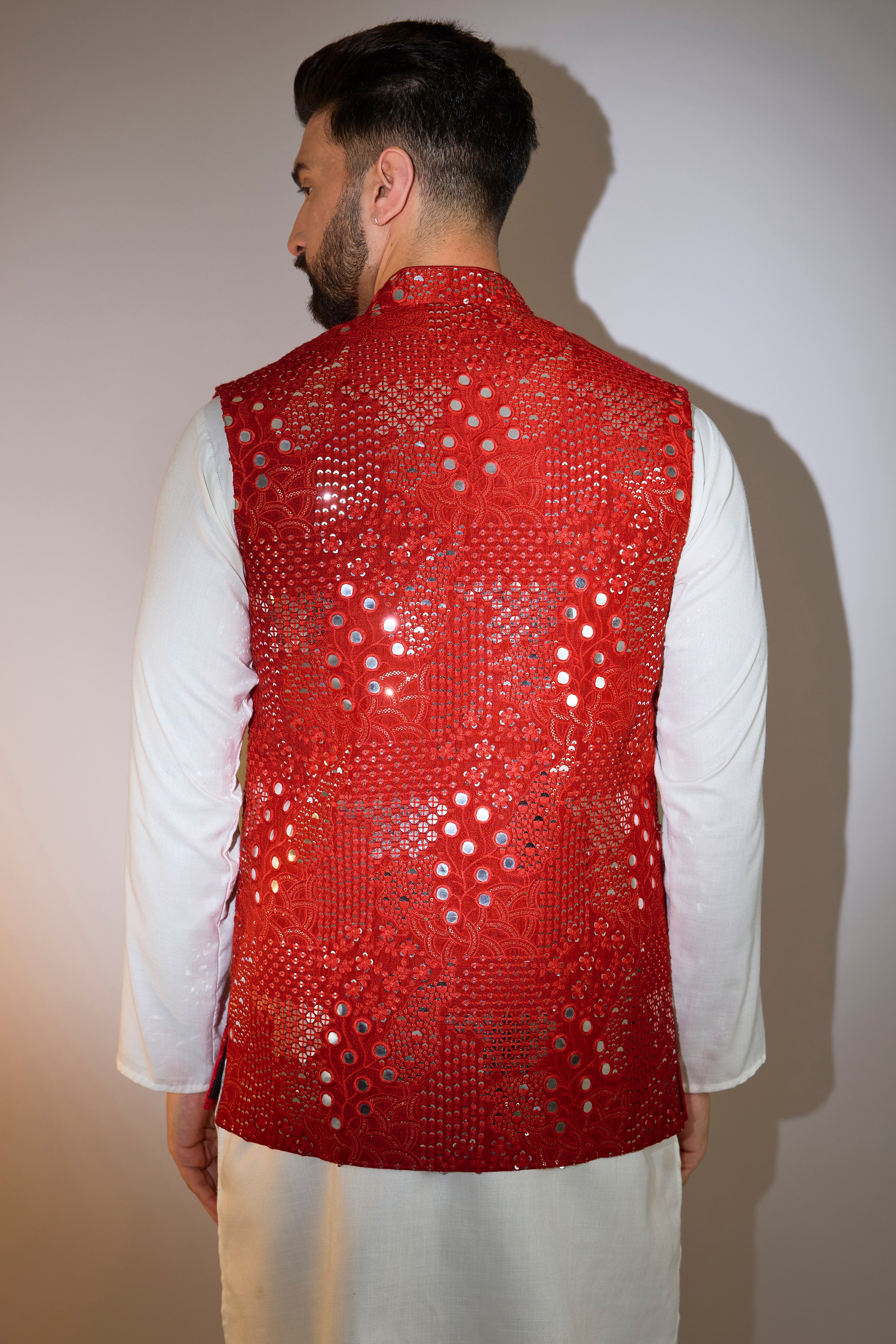 Red Mirror Work Short Jacket - Stylish Embroidered Denim Jacket for Women | Perfect for Casual Outings, Parties & Boho Fashion