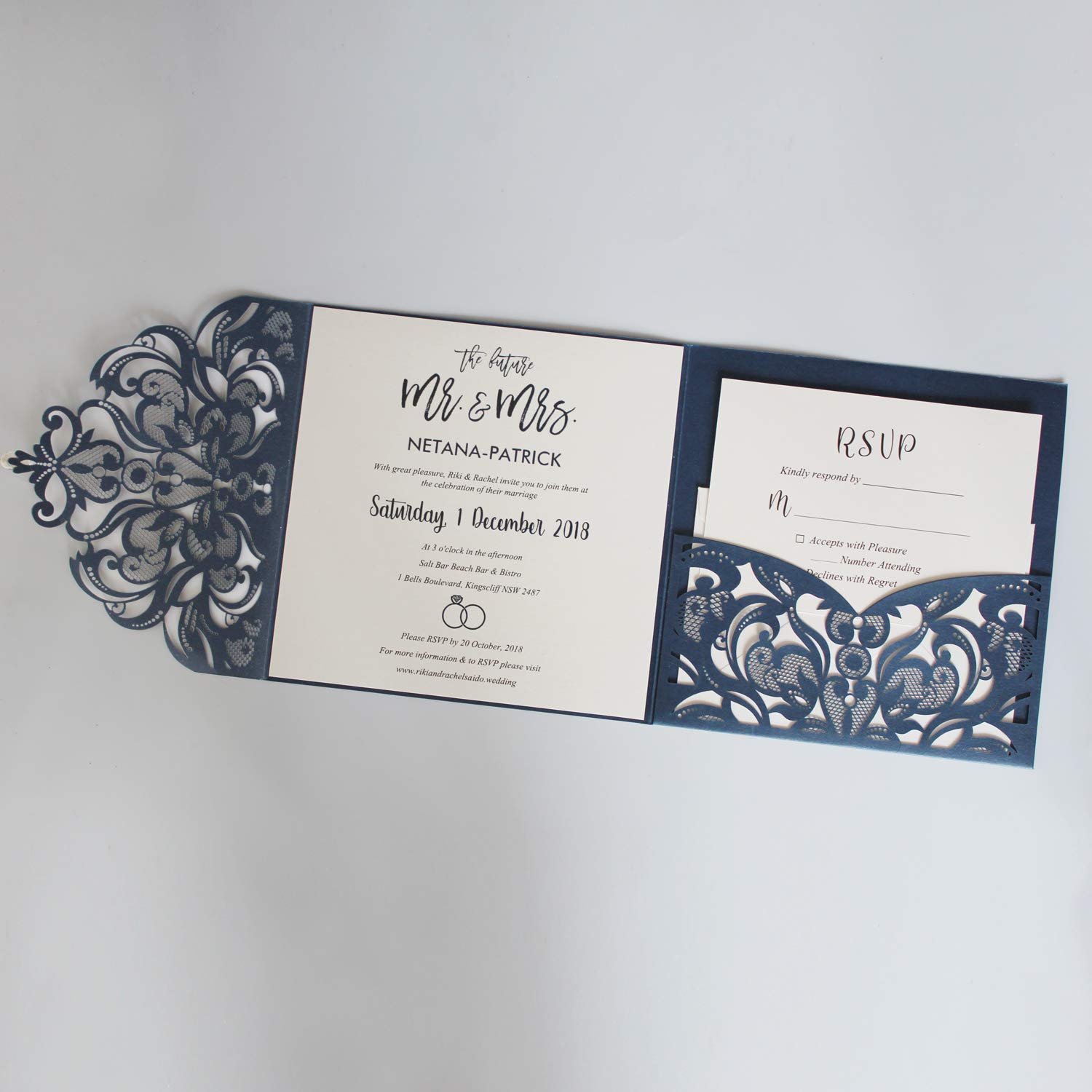 Elegant Navy Blue Wedding Invitations with RSVP Cards & Envelopes - Set of 50 for Formal Weddings, Bridal Showers & Anniversary Celebrations