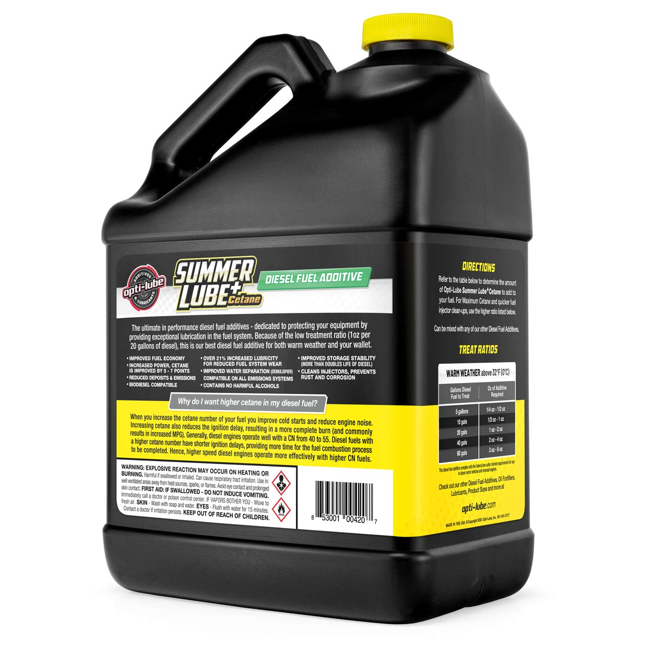 Opti-Lube Summer+ Cetane Boost Diesel Fuel Additive - 1 Gallon Bottle with Free HDPE Hand Pump & 2 Empty 4oz Bottles | Improves Engine Performance & Fuel Efficiency | Treats 2,560 Gallons | Ideal for Trucks, Heavy Equipment & Diesel Generators