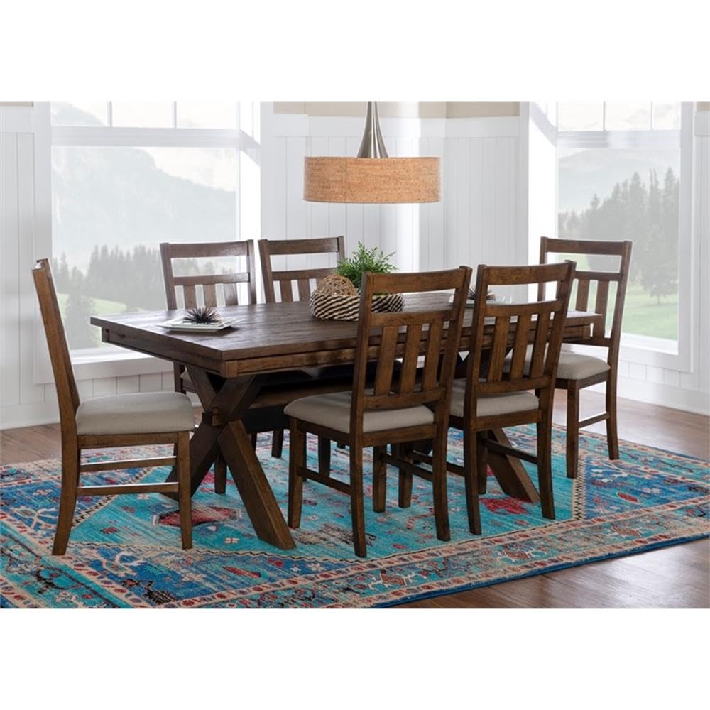 Linon Turino 7-Piece Wood Dining Set in Rustic Umber Brown - Perfect for Farmhouse Kitchens & Dining Rooms
