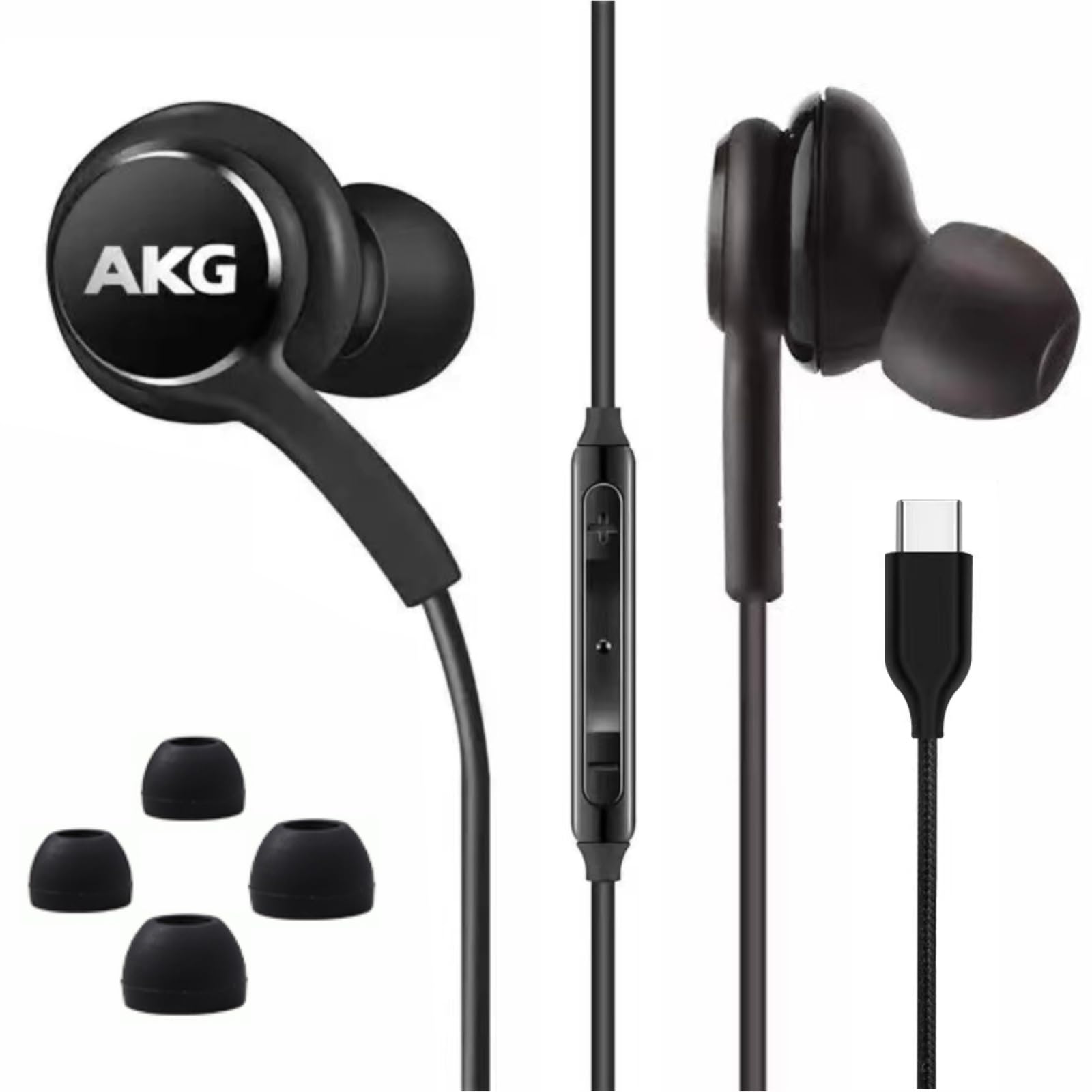 2025 New AKG Designed Stereo In-Ear Headphones with Mic & Volume Control - Compatible with Samsung Galaxy Z Fold6, S24 Ultra, S23/S22/S21/S20 & Note 10+ - Type-C Connector - Black - Perfect for Gaming, Music & Calls