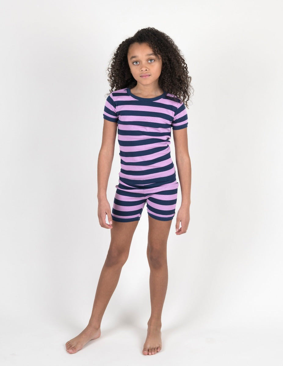 Comfortable Short Sleeve Striped Cotton Pajamas for Women & Men - Soft Sleepwear for Summer Nights & Lounge Wear at Home