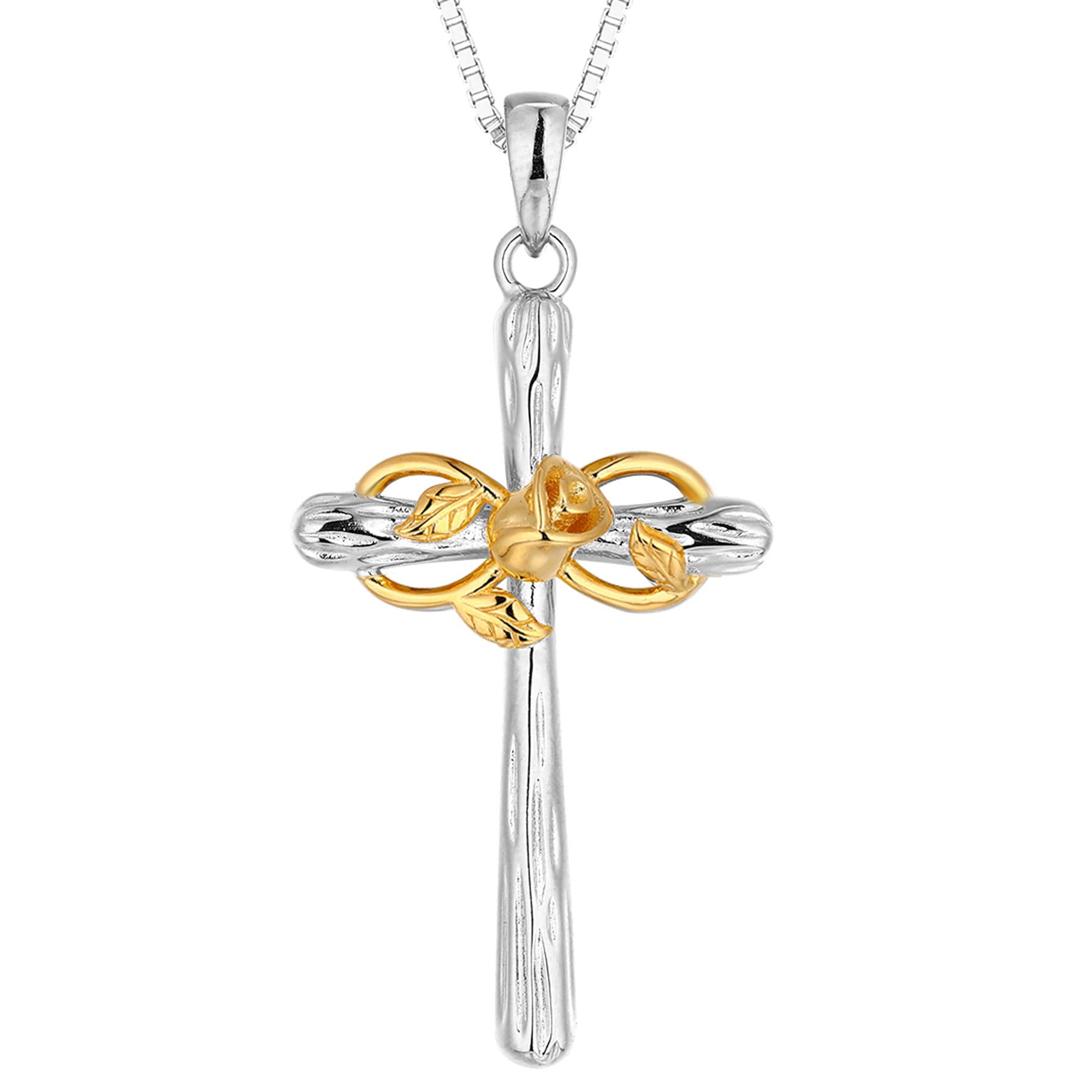 Sterling Silver Cross Necklace with Infinity Rose - Christian Baptism Pendant Gift for Women, Girls, Teens | Religious Jewelry for Church, Wedding, Confirmation & Special Occasions