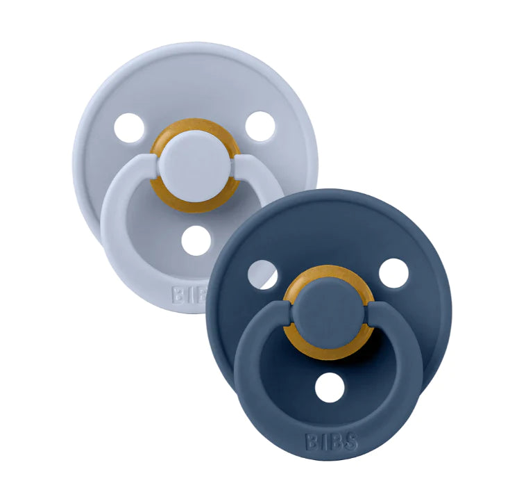 Natural Latex Pacifier 2-Pack - Dusty Blue & Steel Blue | BPA-Free, Orthodontic Nipple for Newborns & Infants | Perfect for Daycare, Travel & Soothing Baby