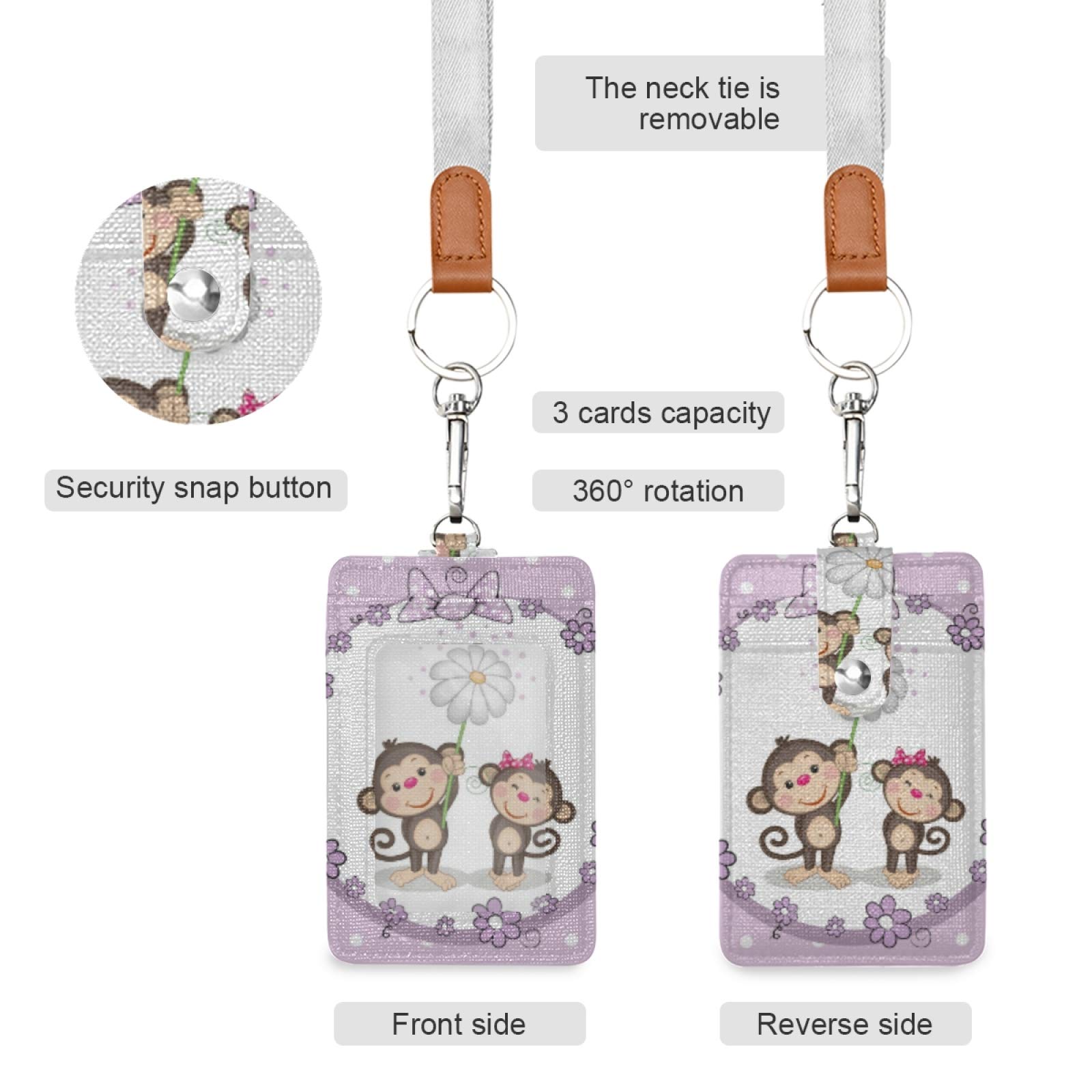Cute Monkey ID Badge Holder with Lanyard - Office & School Staff Use