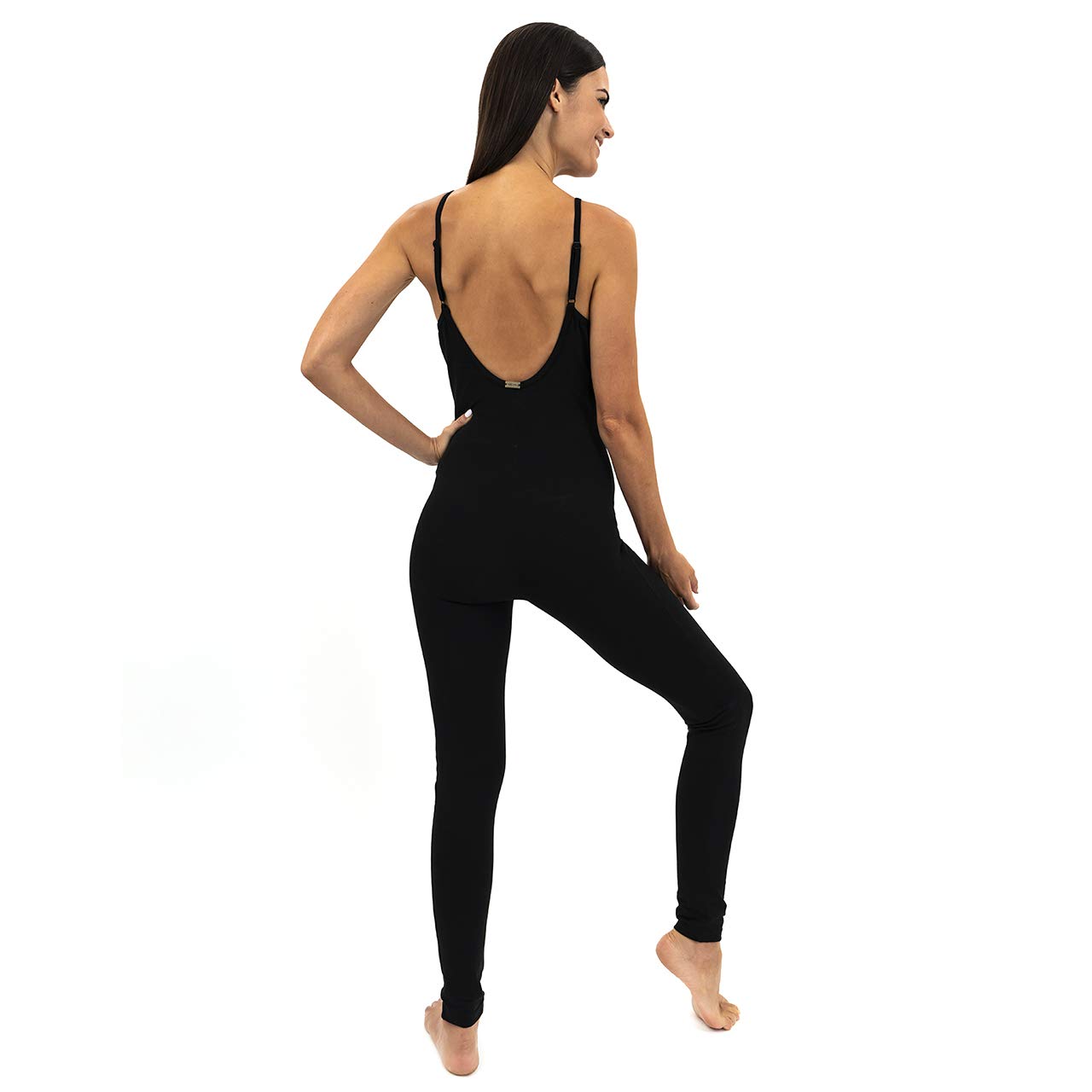 Women's Organic Cotton Yoga Bodysuit - Open Back One Piece Workout Jumpsuit with Built-in Bra | Perfect for Yoga, Pilates & Gym