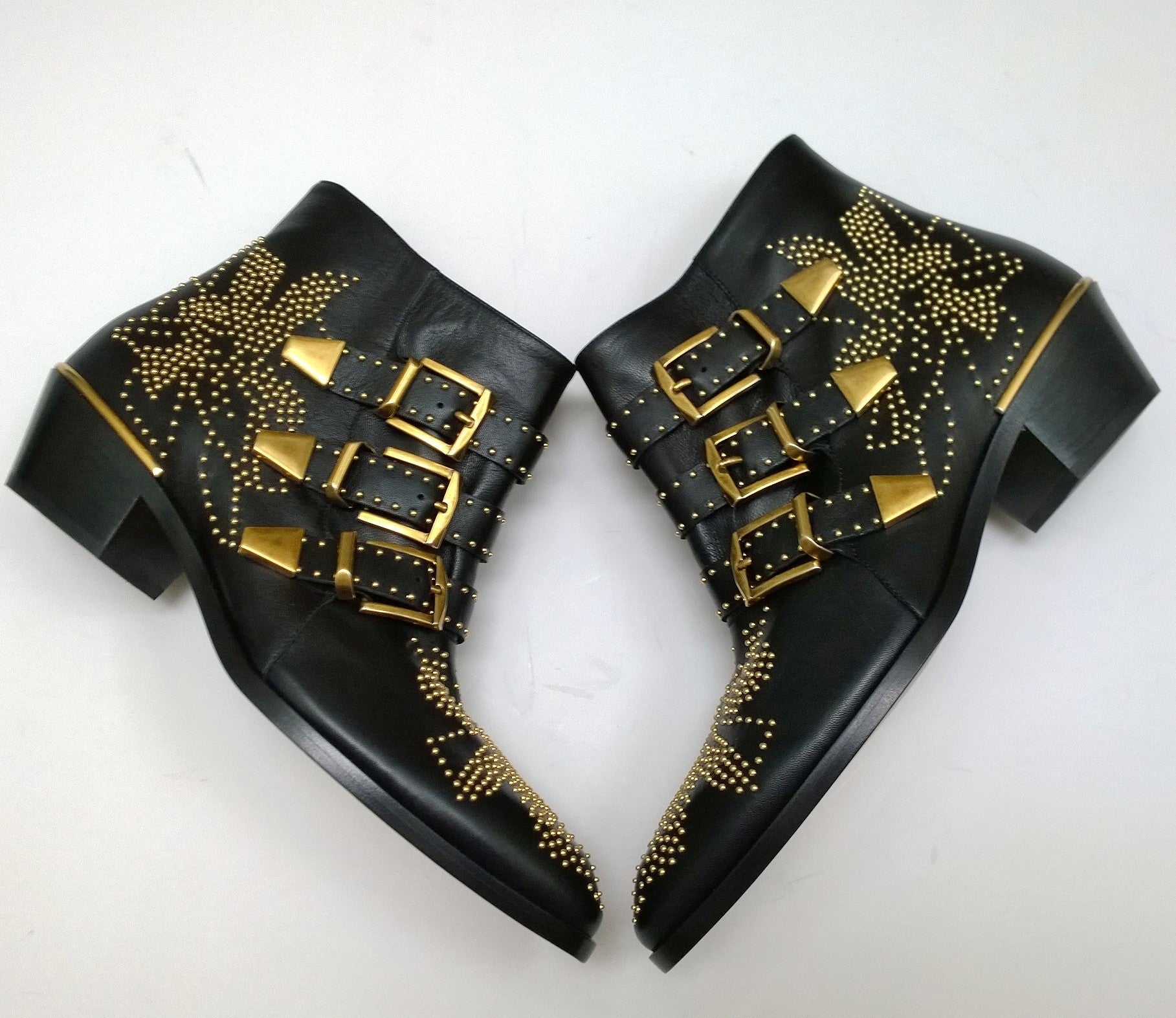 Chloé Susanna Black Leather Ankle Boots with Gold Studs & Buckle - New in Box - Perfect for Night Out, Party & Fashion Events