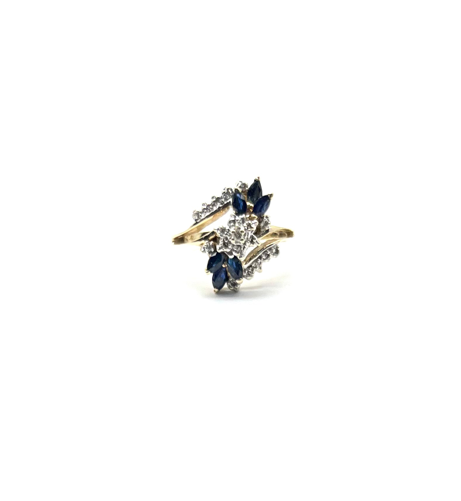 Exquisite Marquise Sapphire and Diamond Split Ring - Elegant Vintage Jewelry for Women - Perfect for Engagement, Wedding, Anniversary & Special Occasions