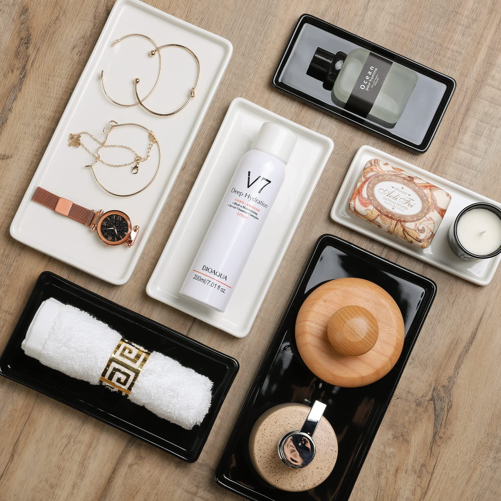 Gurygo 10 Inch White Ceramic Vanity Sink Tray - Large Rectangle Bathroom Counter Organizer & Kitchen Soap Dish - Durable Countertop Tray for Bathroom, Kitchen, and Vanity | Perfect for Organizing Soap, Jewelry, and Essentials