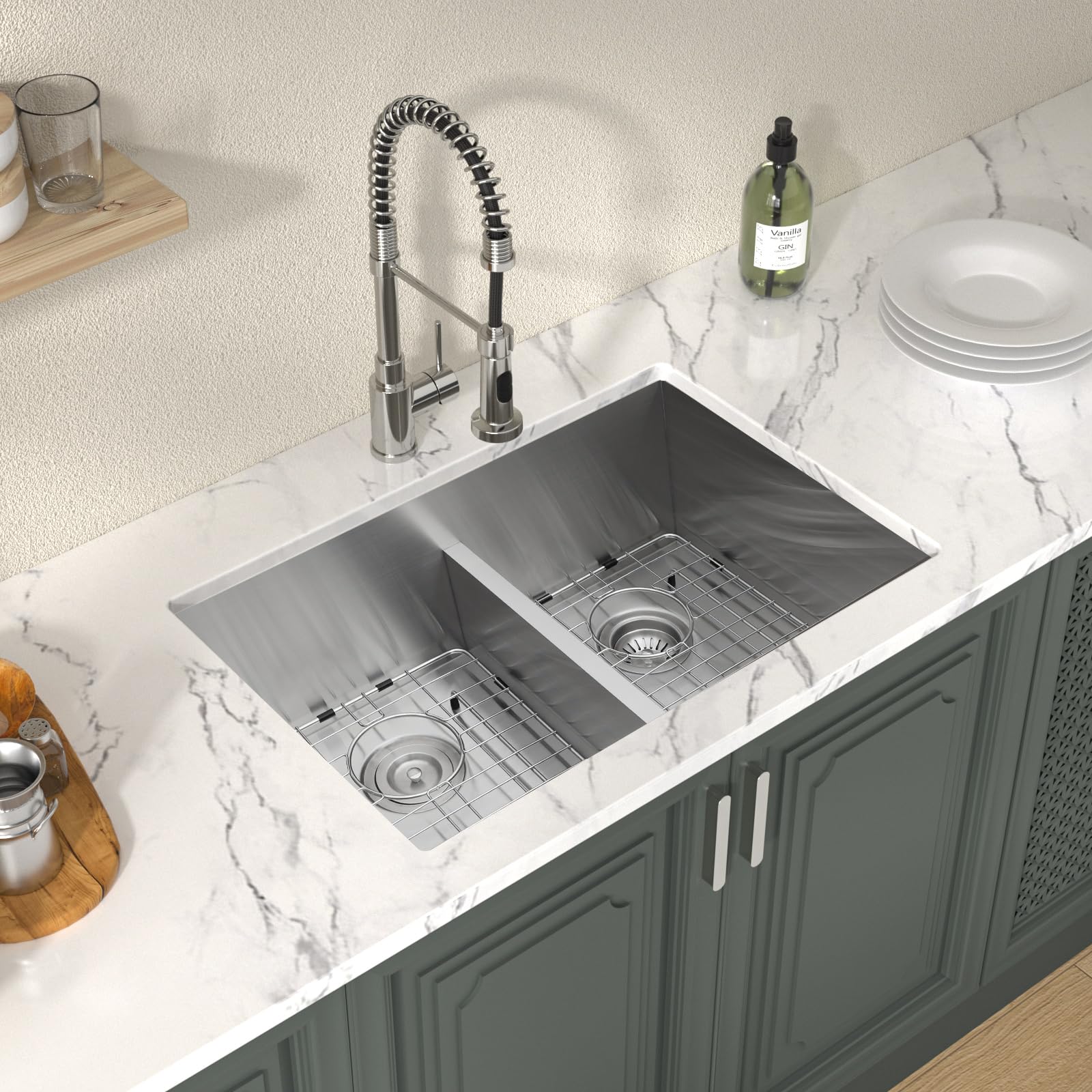 Lordear 28-Inch Undermount Double Bowl Kitchen Sink - 16 Gauge Stainless Steel, Low Divide 50/50 Design, Handcrafted for Modern Kitchens | Perfect for Meal Prep, Dishwashing & Entertaining