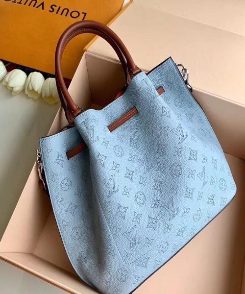 LV Girolata Mahina Leather Handbag in Bleu Horizon & Pumpkin - Luxury Tote for Women, Perfect for Work, Travel & Everyday Use