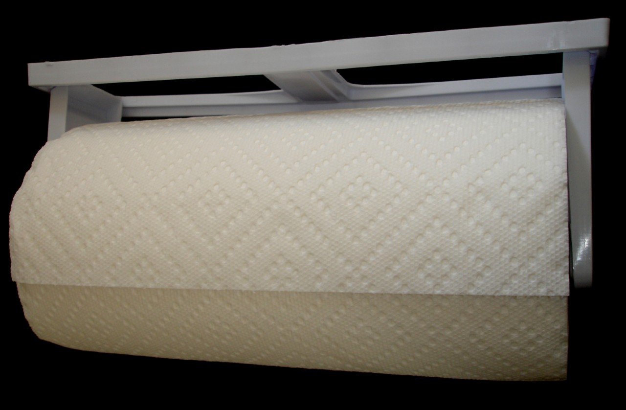 Sturdy White Paper Towel Holder - Wall & Cabinet Mount for Kitchen & Bathroom