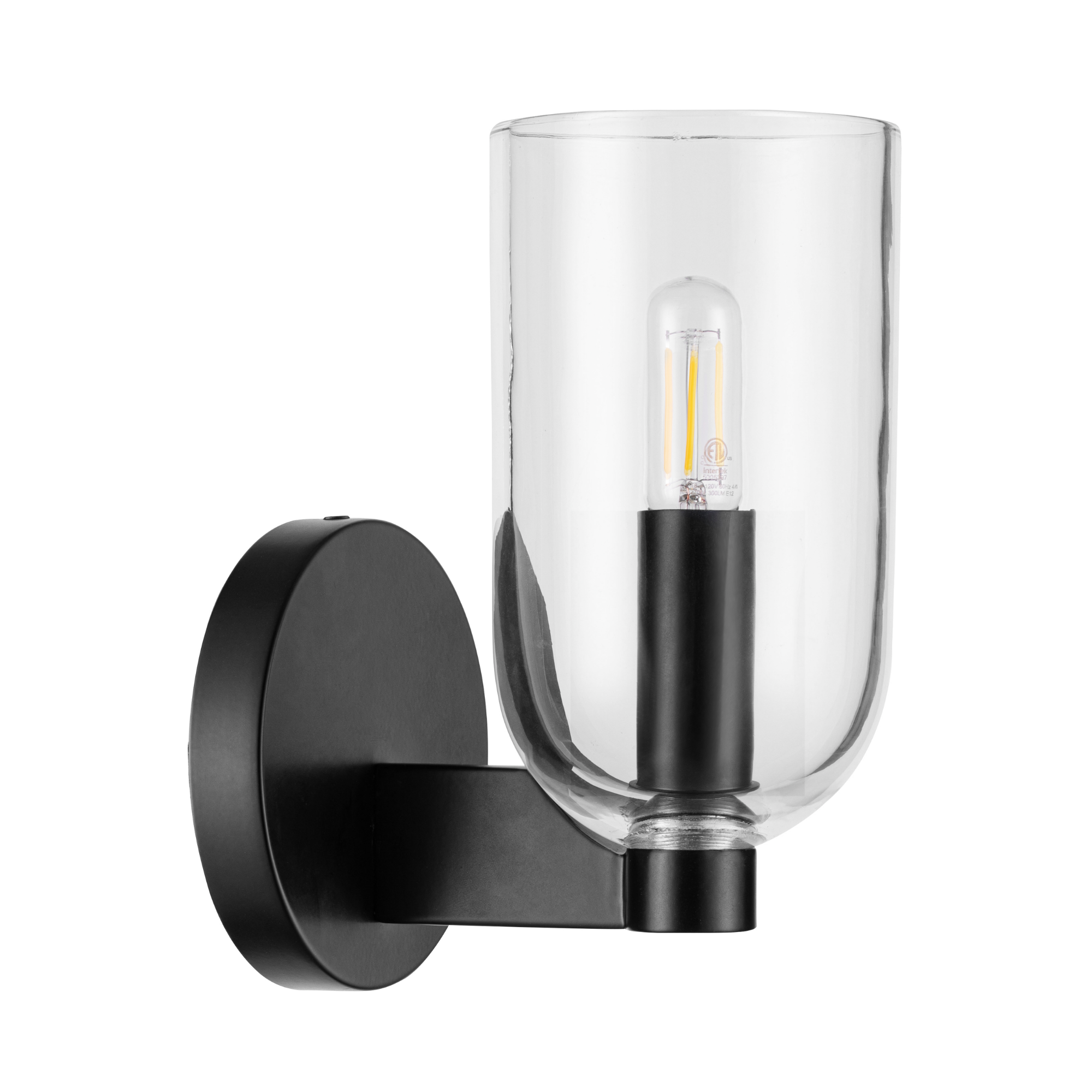 1 Light Hansley Wall Sconce - Matte Black with Clear Glass Shade for Bedroom, Living Room, or Hallway Lighting