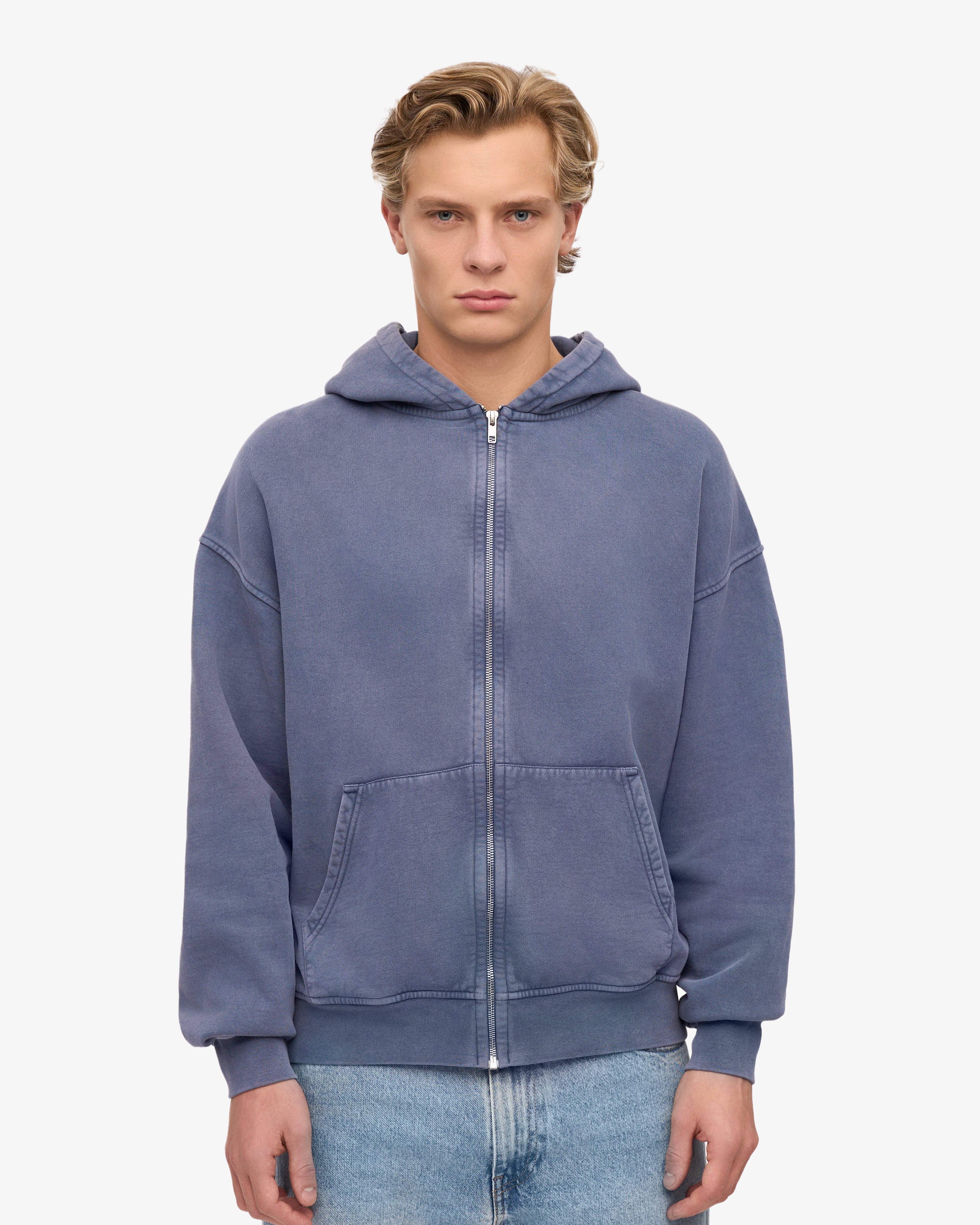 Organic Oversized Zip Hoodie for Men & Women - Soft Fleece Lined, Comfortable & Warm - Neptune Blue - Perfect for Casual Wear, Gym, and Outdoor Activities