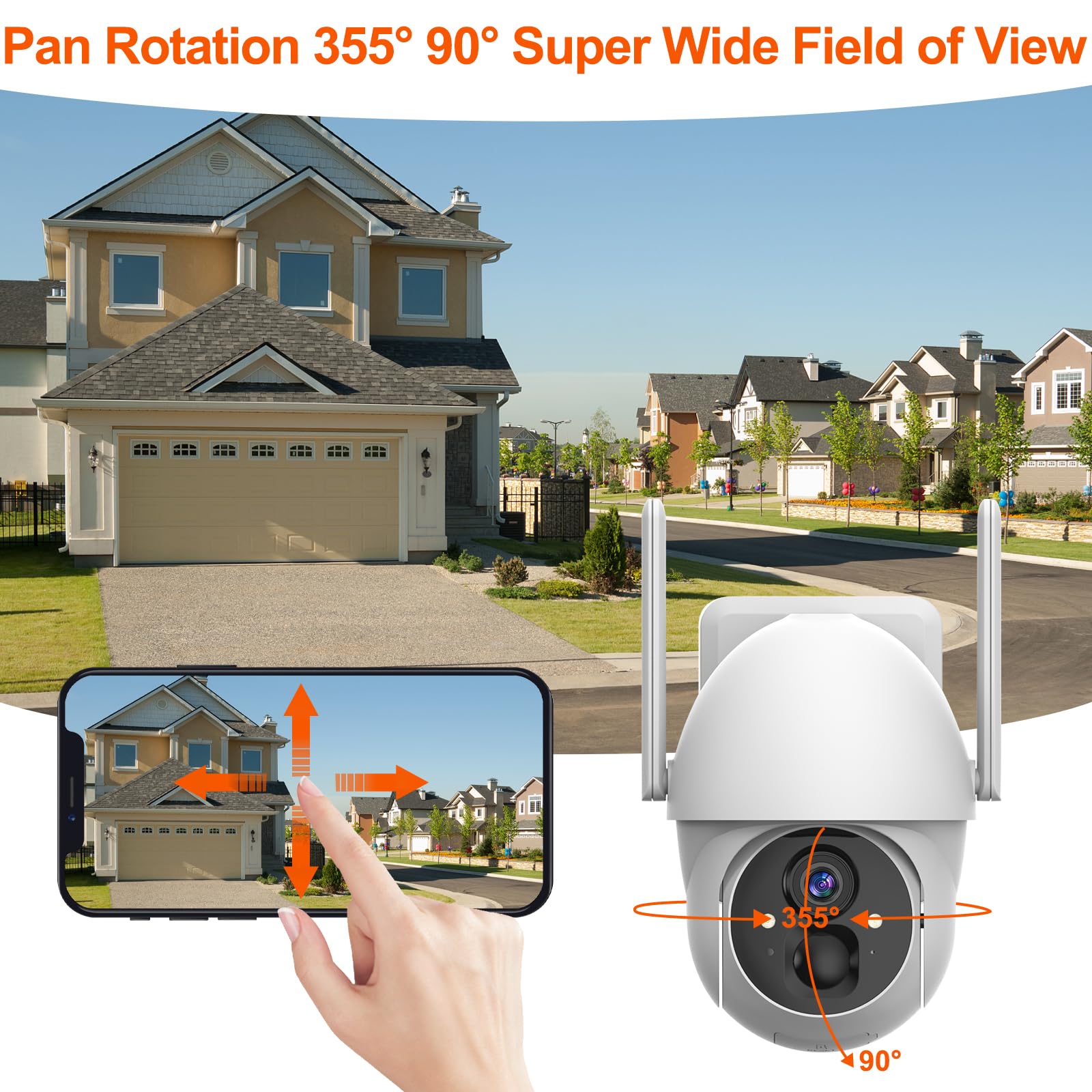 Wireless Solar Security Camera Outdoor - 360° PTZ Pan Tilt Solar Powered Battery Camera, Total Wire-Free Home Surveillance System for Yard, Garage & Property Protection | Weatherproof Night Vision Motion Detection