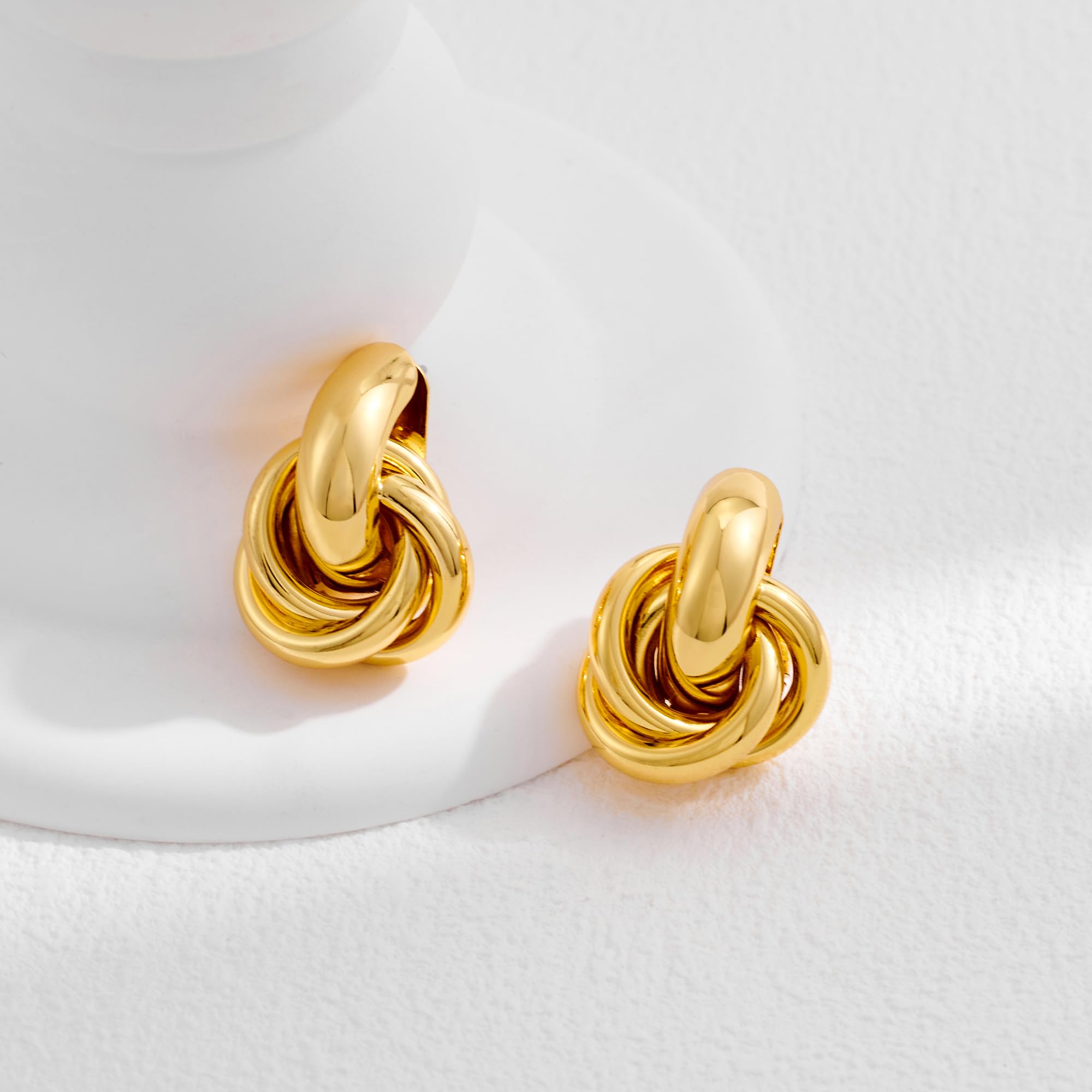 18K Gold Geometric Drop Dangle Earrings for Women - Chunky Trendy Knot Stud & Twisted Link Earrings - Perfect Gift for Birthday, Anniversary & Party Jewelry