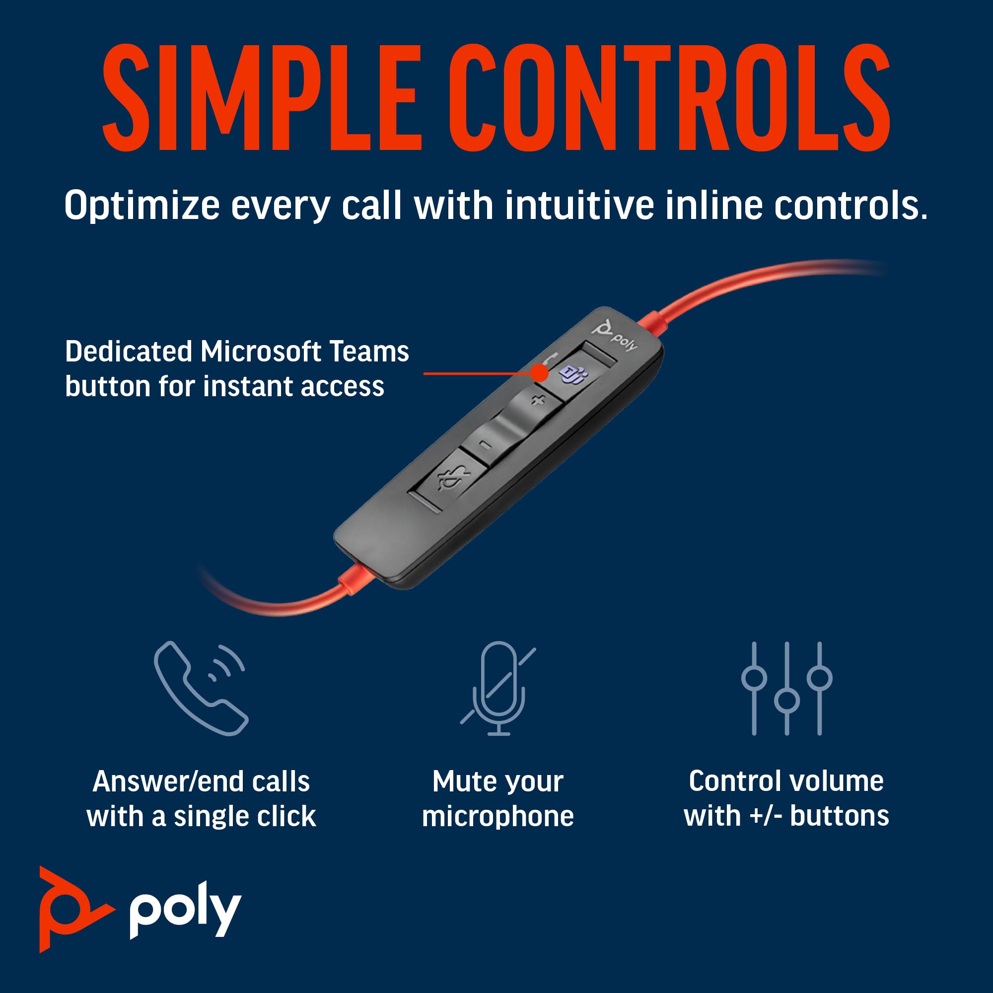 Poly Blackwire 3310 USB Wired Headset with Noise-Canceling Microphone - Monaural Office Headphone for PC/Mac (USB-C/USB-A) - Microsoft Teams Certified - Ideal for Remote Work, Call Centers & Video Conferencing
