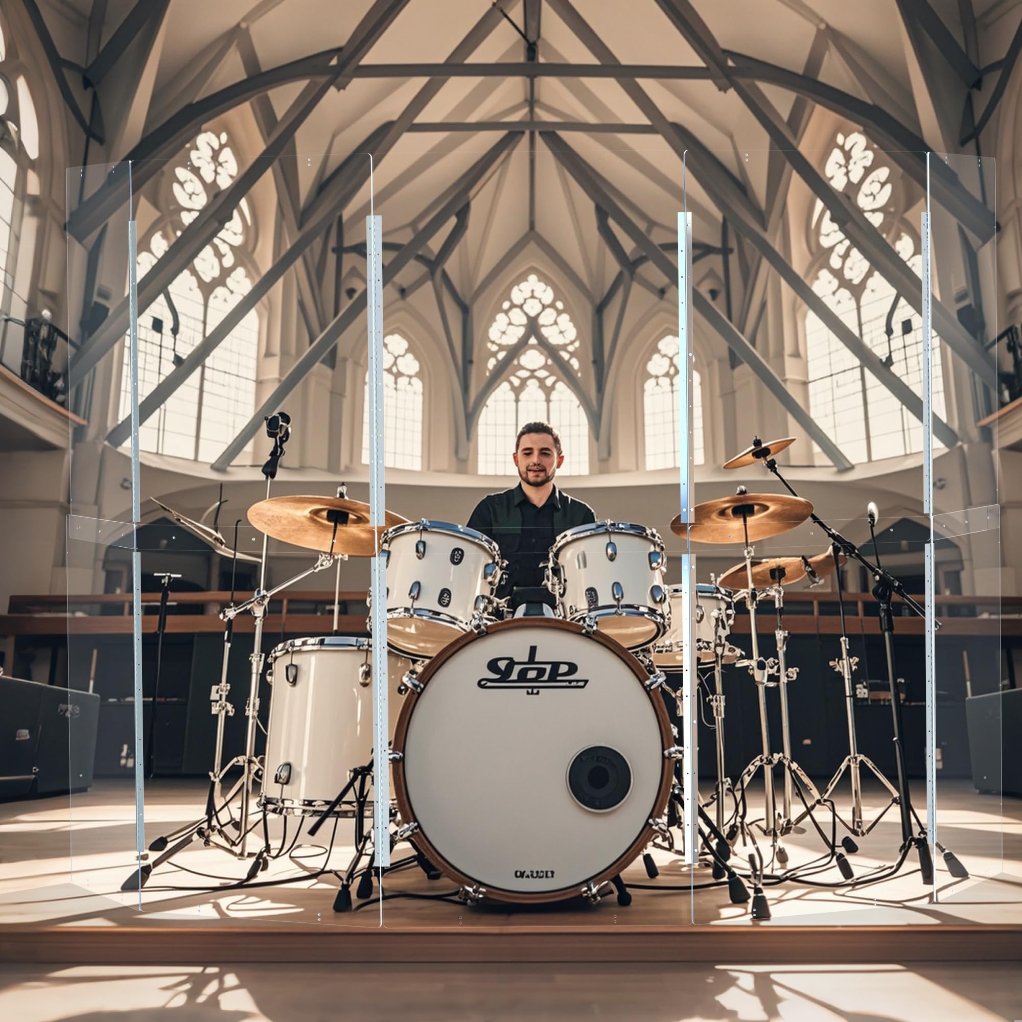 Portable Acoustic Drum Shield 5-Panels (2ft x 5ft) - Professional Drum Cage with Full-Length Stainless Steel Hinges - Soundproof Screen for Drum Sets - Perfect for Live Performances, Church Events & Home Studios