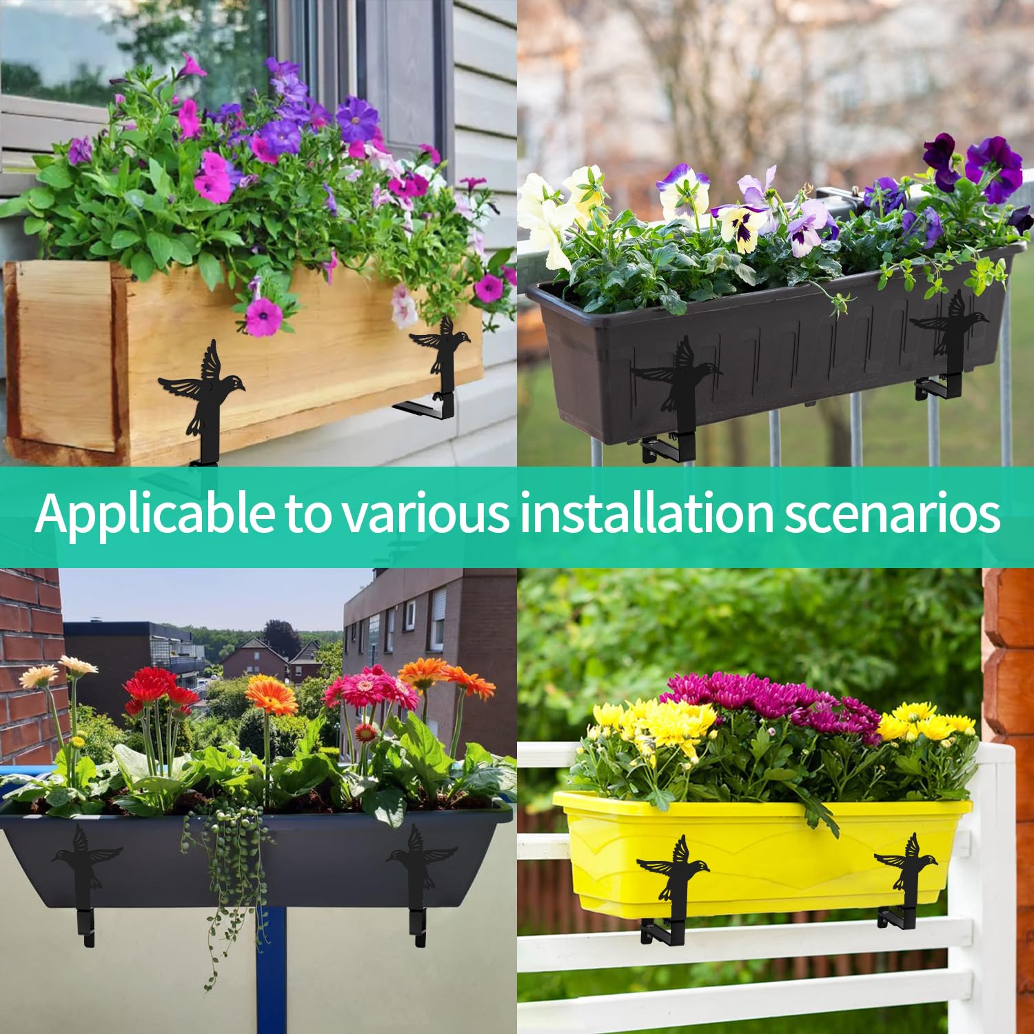 **Heavy Duty Adjustable Planter Box Brackets - Universal Window Flower Box Hooks for Balcony, Fence, Patio & Garden - Wall Mounting Kit (4 Pack) - Perfect for Outdoor Decor & Urban Gardening**