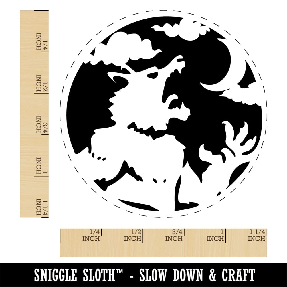 Werewolf Monster Howling at Moon Halloween Rubber Stamp - 1.25 Inch Large Craft Stamp for DIY Scrapbooking, Card Making & Planner Decorating - Perfect for Halloween Party Invitations & Spooky Crafts