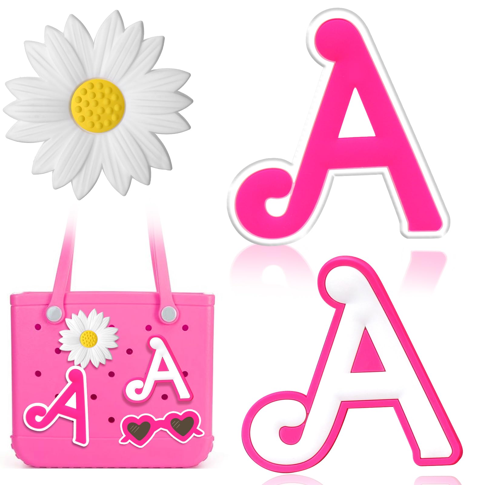 3pcs Pink Letter & Flower Charms for Bogg Bag Accessories - Compatible with Simple Modern Beach Bag - Cute Decorative Charms for Pool, Beach, and Summer Outings