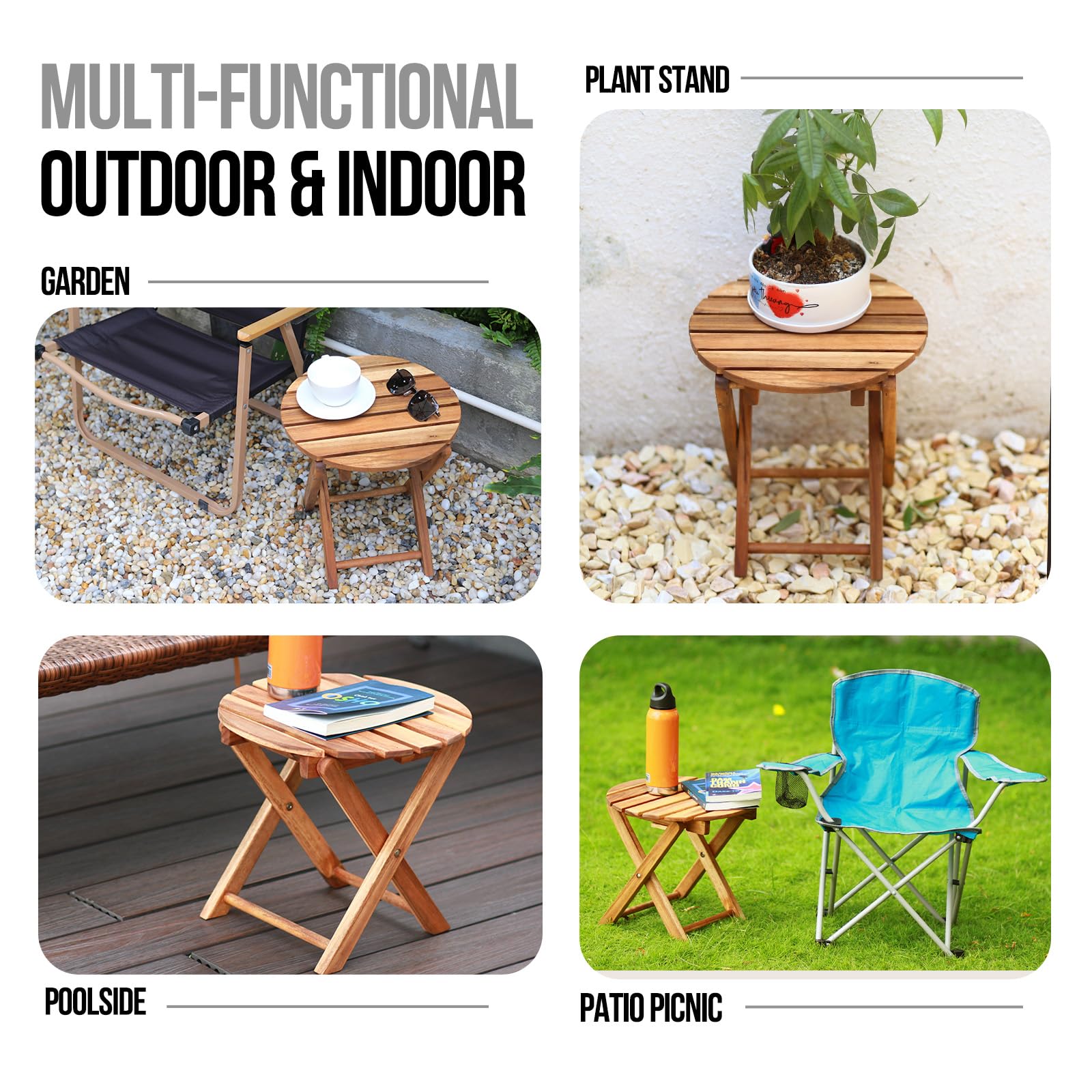2-Pack Small Folding Wooden Tables - Round 13