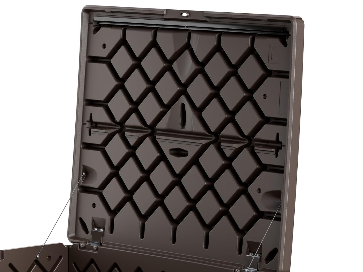 Rubbermaid 74-Gallon Medium Resin Outdoor Storage Deck Box - Weatherproof Brown Deck Organizer for Pool Toys, Garden Tools, Patio Cushions & Backyard Accessories | Perfect for Poolside, Patio & Garage Storage