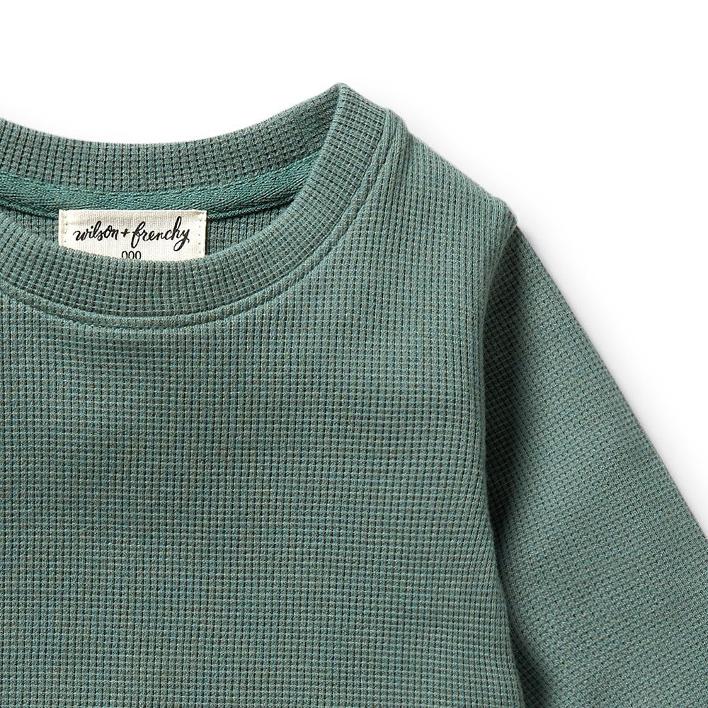 Organic Pine Green Waffle Knit Set - Soft & Breathable Cotton Waffle Weave Pajamas for Women - Perfect for Lounge, Sleep & Relaxation at Home