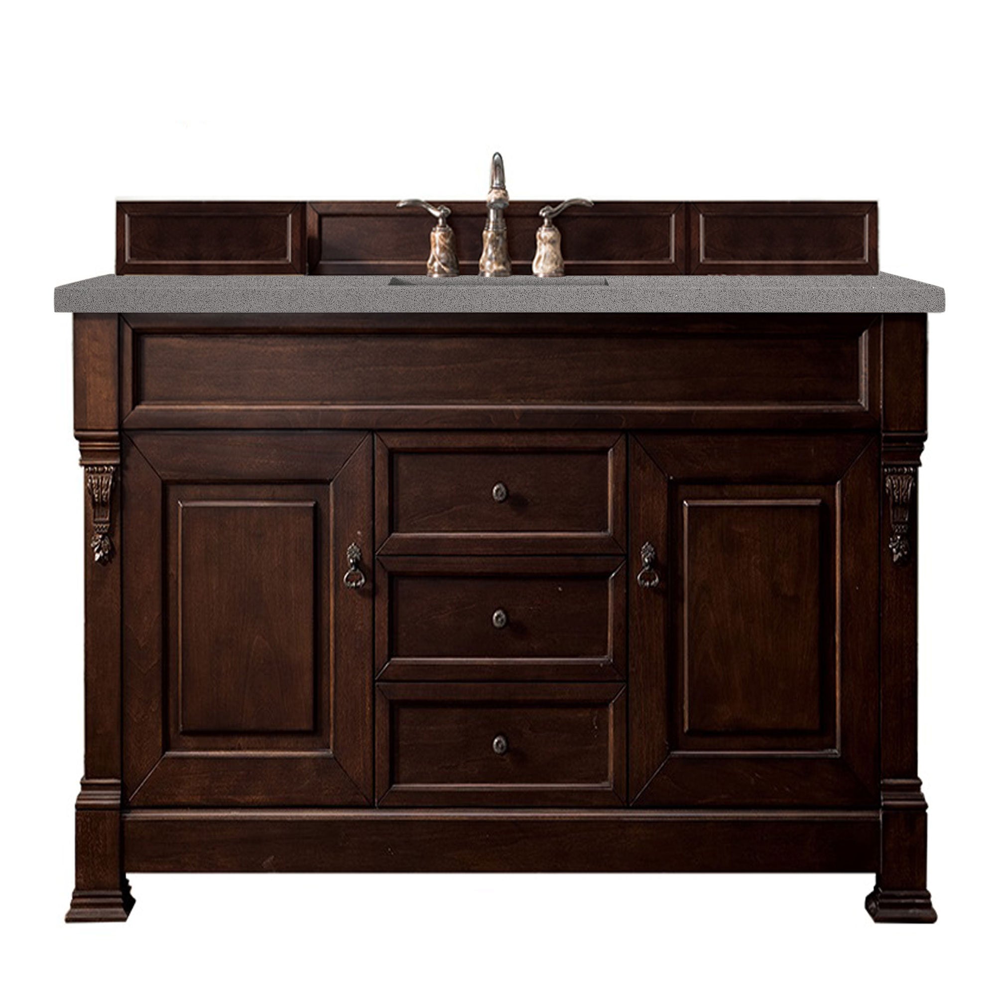 **Brookfield 60-Inch Single Bathroom Vanity with Burnished Mahogany Finish & 3CM Grey Expo Quartz Top – Perfect for Modern Master Bathrooms & Guest Suites**