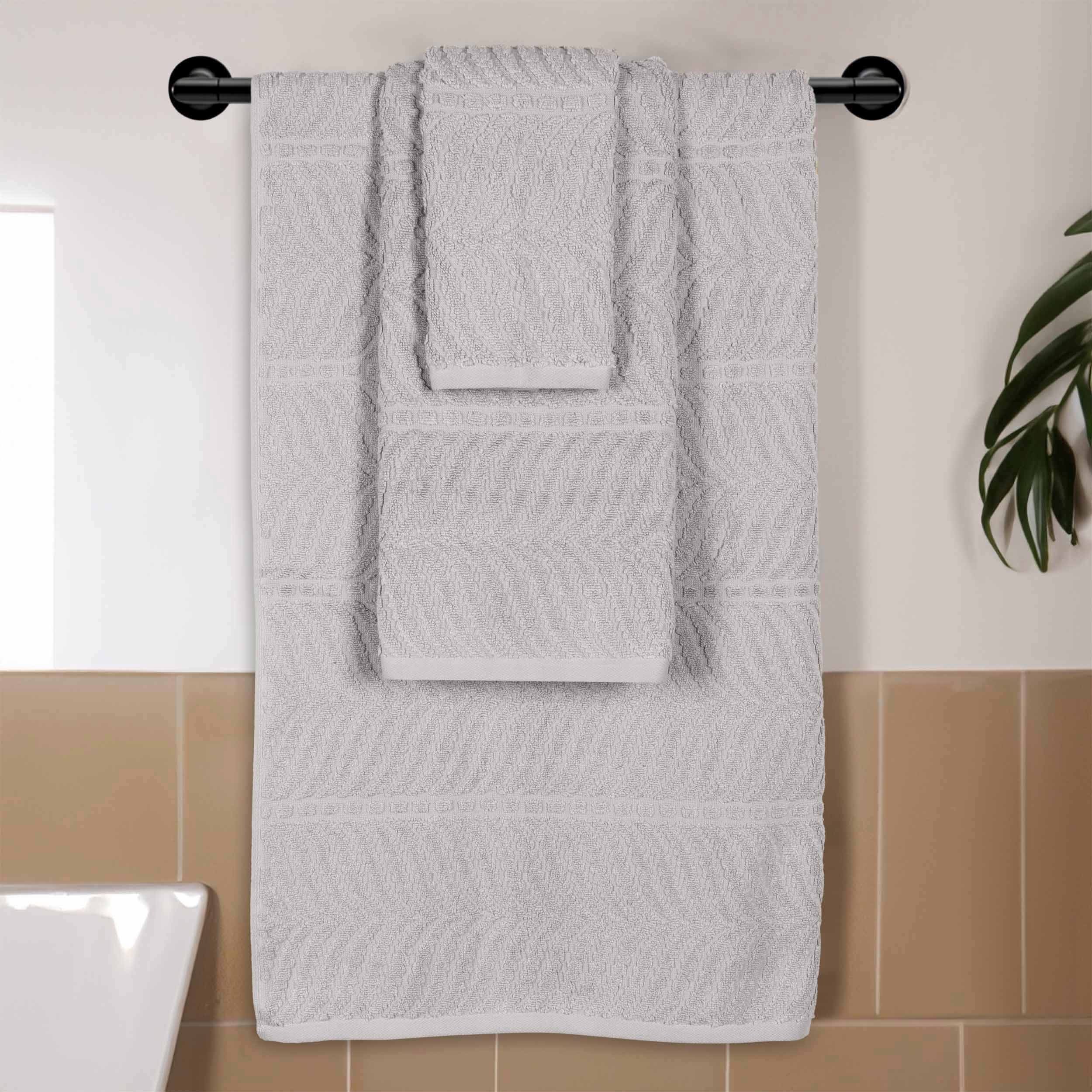 Premium Zero Twist Cotton Jacquard Towel Set - 3 Piece Luxury Bath Towels with Elegant Chevron Pattern for Spa, Bathroom & Guest Use