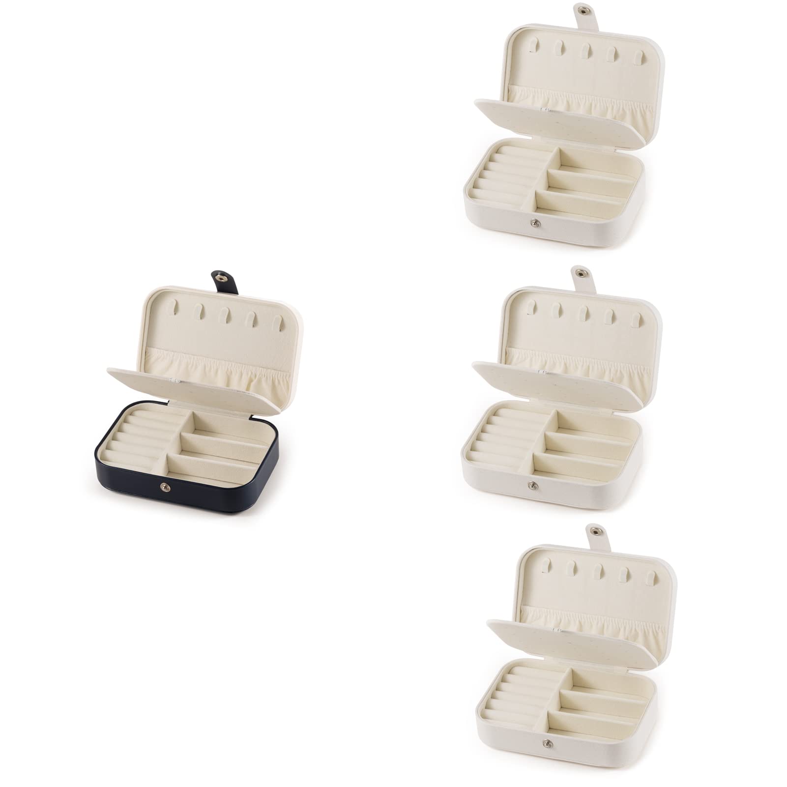 Blue & White Jewelry Organizer Box Set (1 Blue + 3 White) - Portable Travel Jewelry Case with Mini Storage Compartments - Perfect for Necklace, Ring & Earring Organization at Home, Travel or Gift Giving