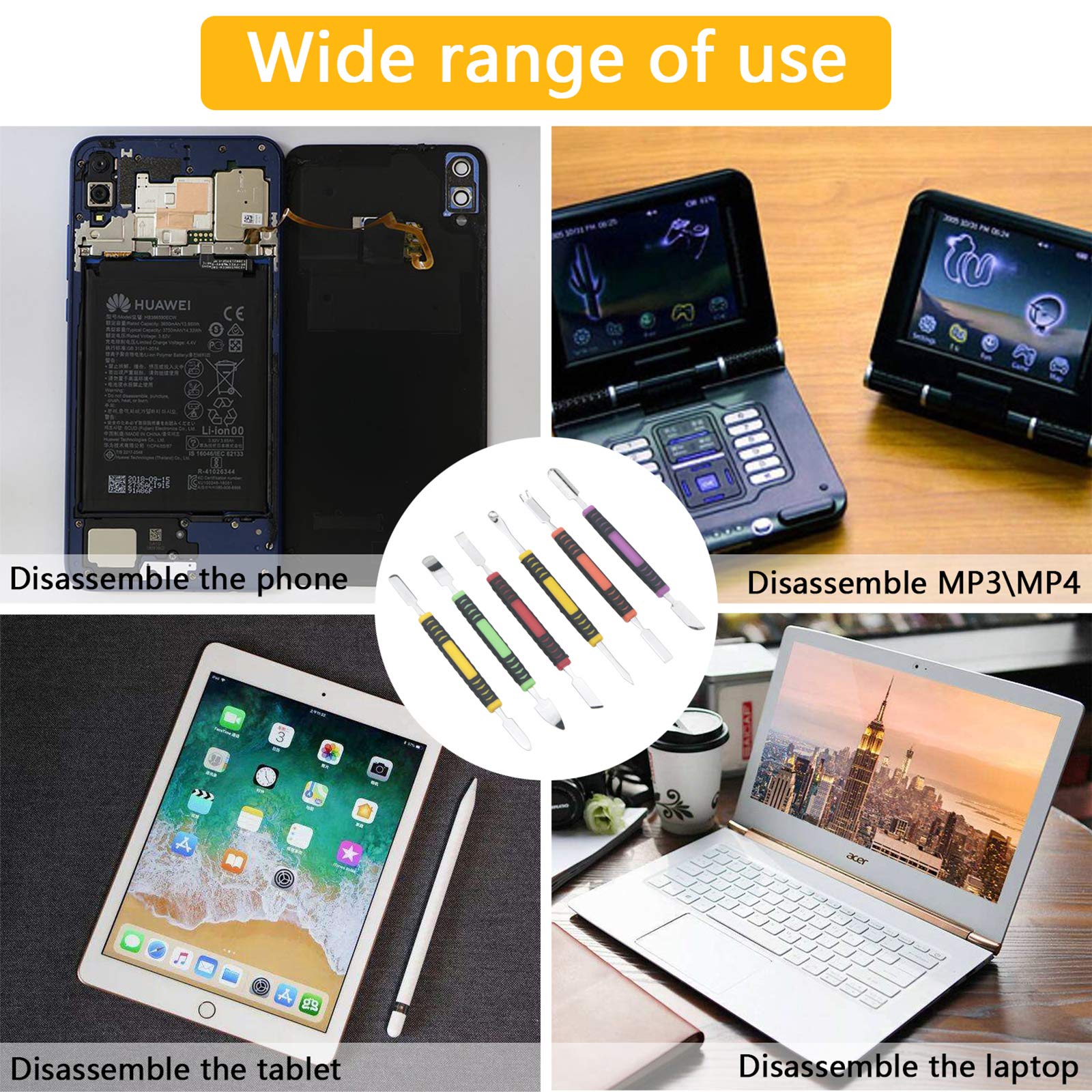 6 in 1 Repair Tool Kit - Metal Pry Bar & Dual-End Spudger Set for iPhone, Samsung, Tablet & PCB Computer Repair - Perfect for Screen Replacement, Disassembly & Electronics Maintenance