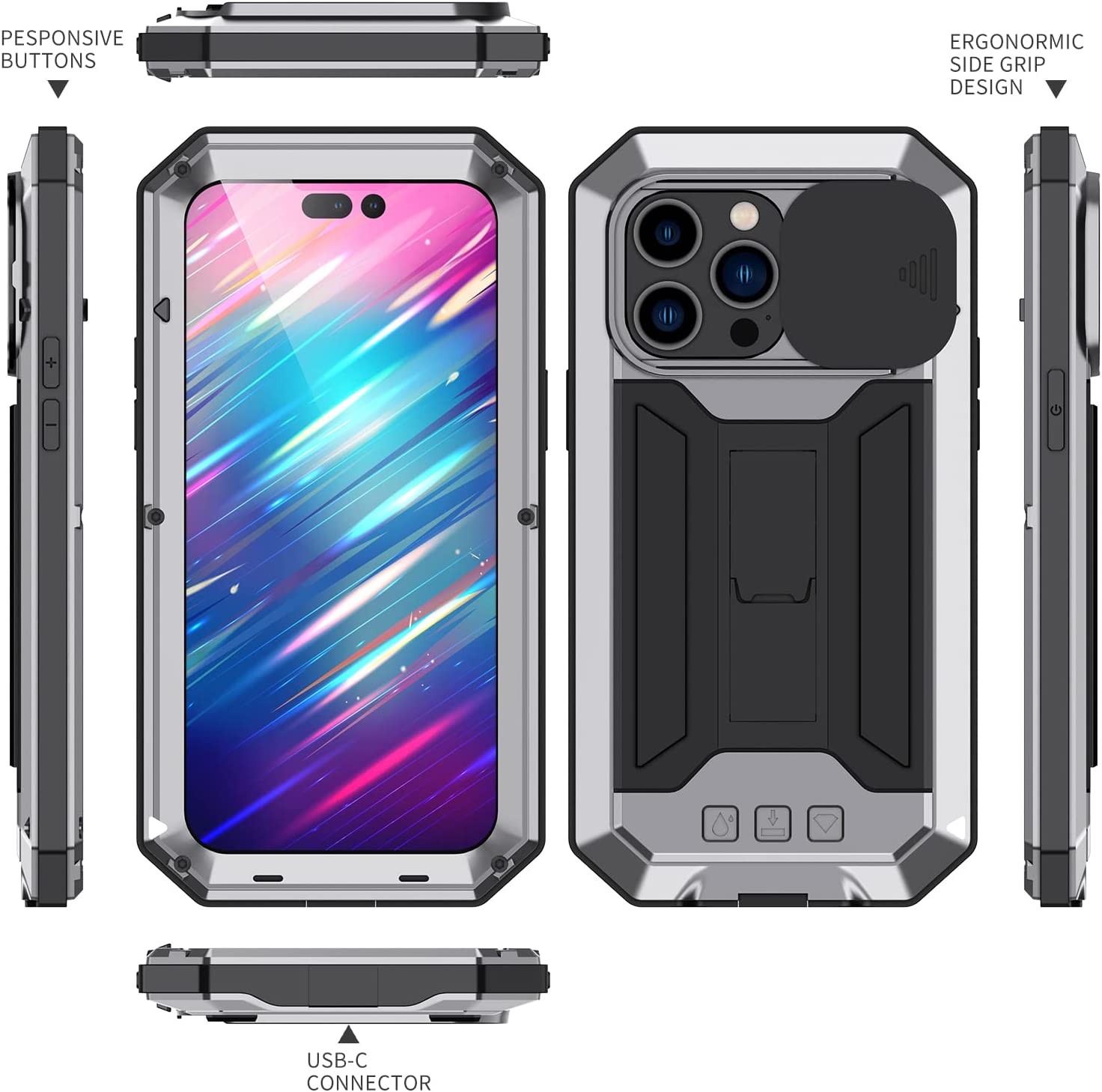 iPhone 16 Pro Max Heavy Duty Metal Case - Shockproof & Scratch Resistant Protective Cover for Outdoor, Travel & Extreme Sports