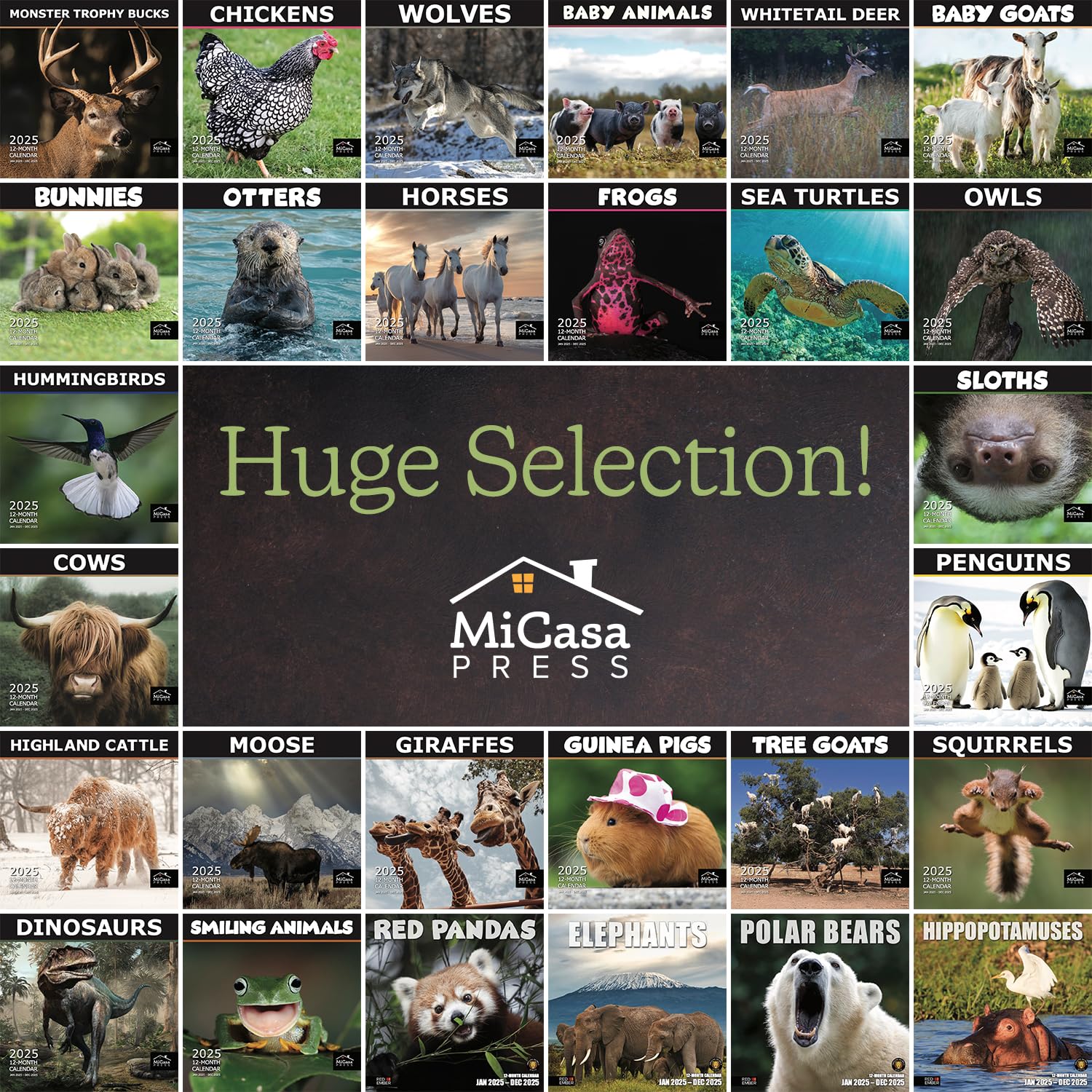 MICASA Squirrels 2025 Wall Calendar - 12 Month Large (12x24 Inches) with Thick Sturdy Paper | Perfect Home & Office Decor | Great Gift Idea for Nature Lovers | Use for Planning, School, or Work Schedules