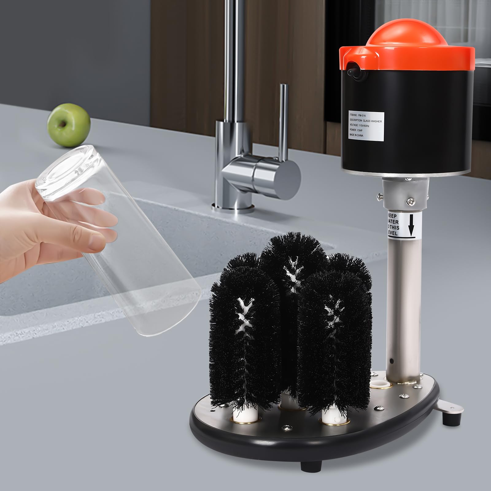Commercial Electric Glass Washer - 5 Brush 240RPM for Bars & Restaurants